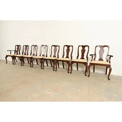 Henkel Harris Queen Anne Solid Mahogany Dining Chairs, Set of Eight