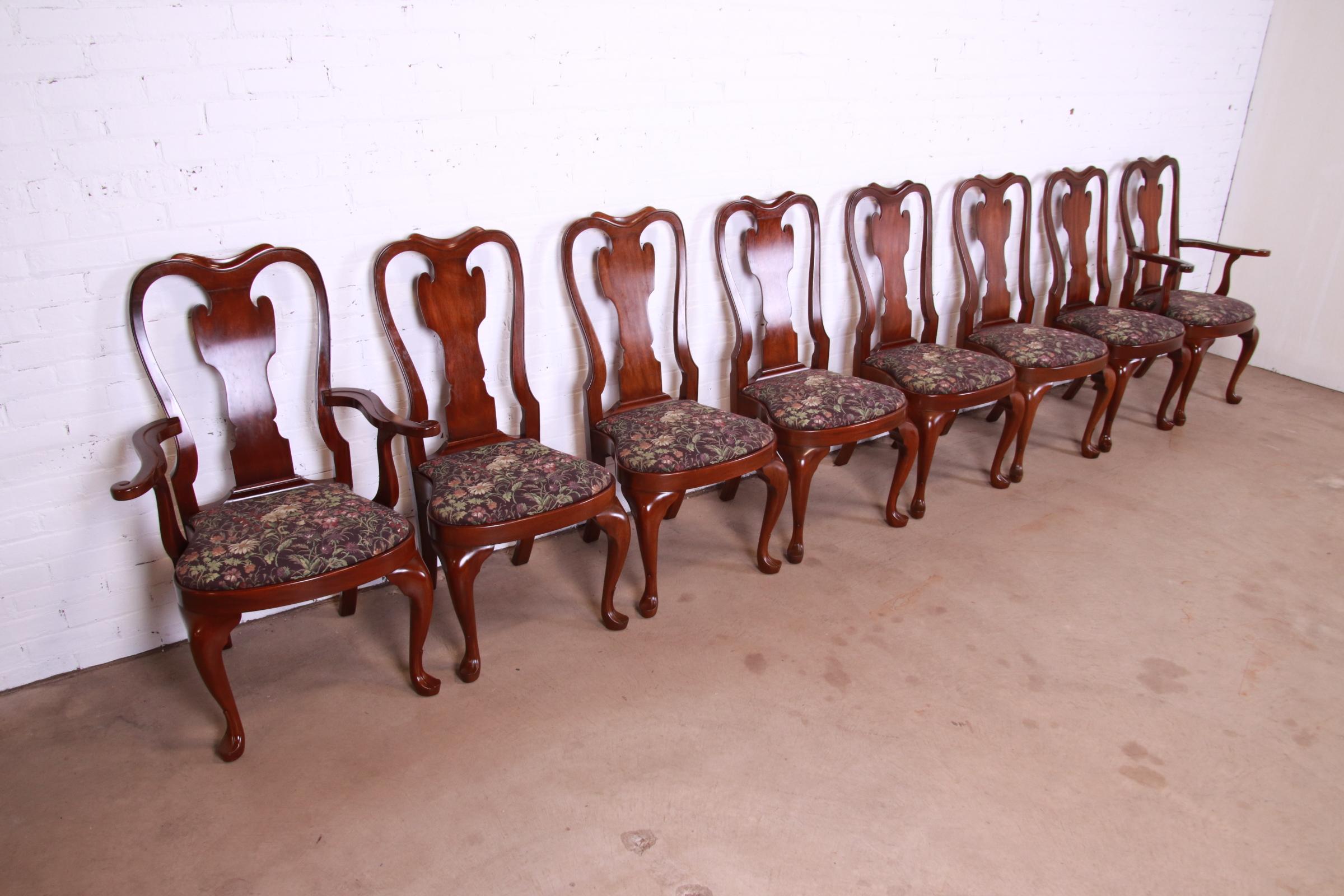 American Henkel Harris Queen Anne Solid Mahogany Dining Chairs, Set of Eight