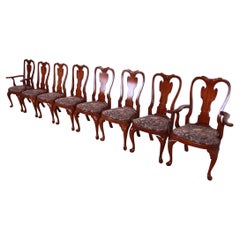 Henkel Harris Queen Anne Solid Mahogany Dining Chairs, Set of Eight