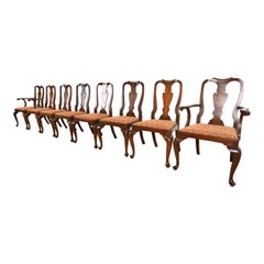 Chaises de salle à manger en acajou massif de Queen Anne, ensemble de huit, Henkel Harris