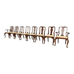 Henkel Harris Queen Anne Solid Mahogany Dining Chairs, Set of Eight
