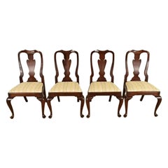 Henkel Harris Queen Anne Solid Mahogany Dining Chairs, Set of Four