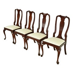 Henkel Harris Queen Anne Solid Mahogany Dining Chairs, Set of Four