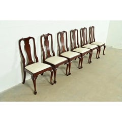 Henkel Harris Queen Anne Solid Mahogany Dining Chairs, Set of Six