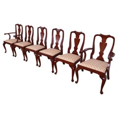 Henkel Harris Queen Anne Solid Mahogany Dining Chairs, Set of Six