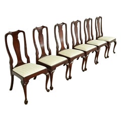 Henkel Harris Queen Anne Solid Mahogany Dining Chairs, Set of Six