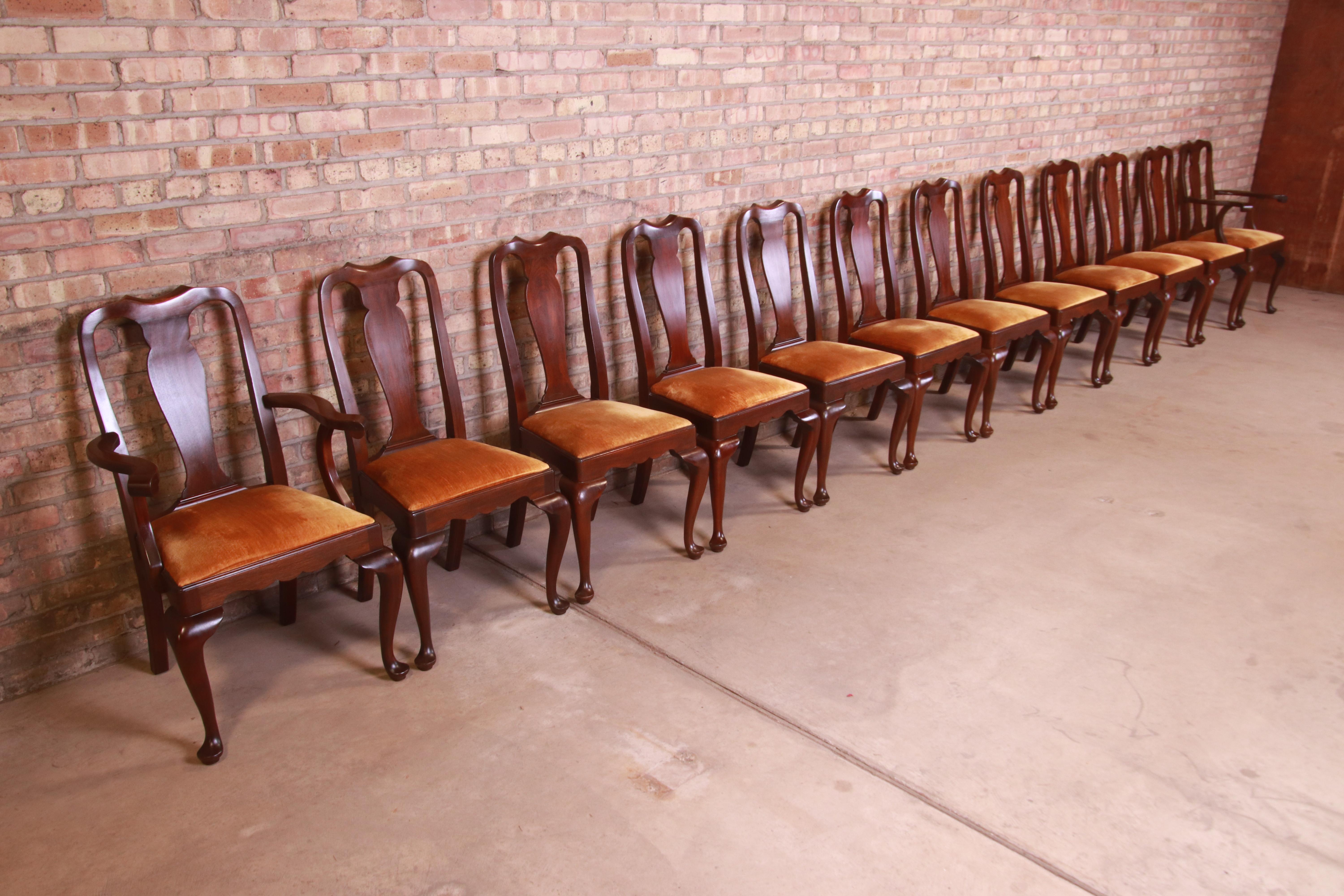 20th Century Henkel Harris Queen Anne Solid Mahogany Dining Chairs, Set of Twelve