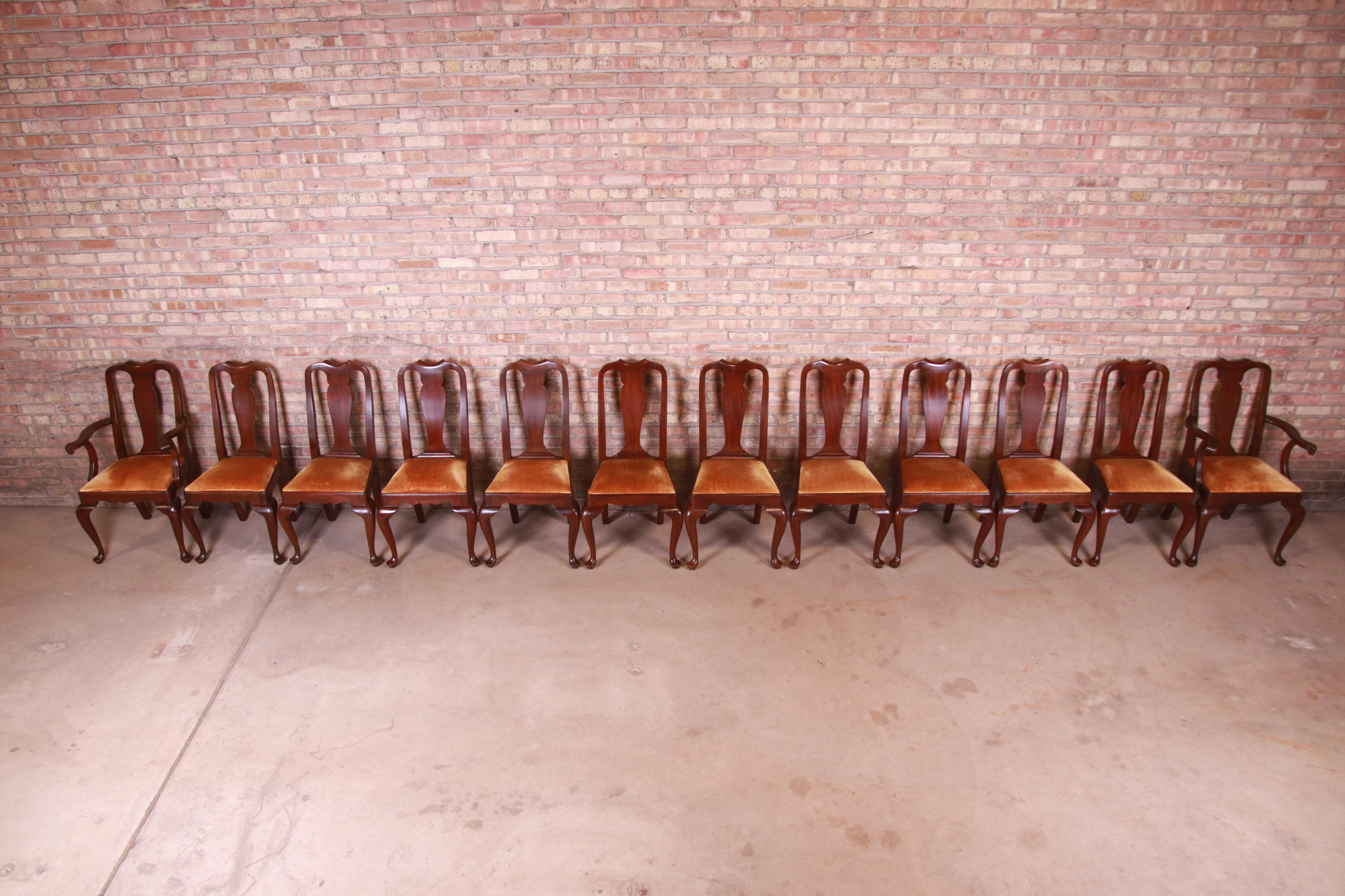 Henkel Harris Queen Anne Solid Mahogany Dining Chairs, Set of Twelve 1