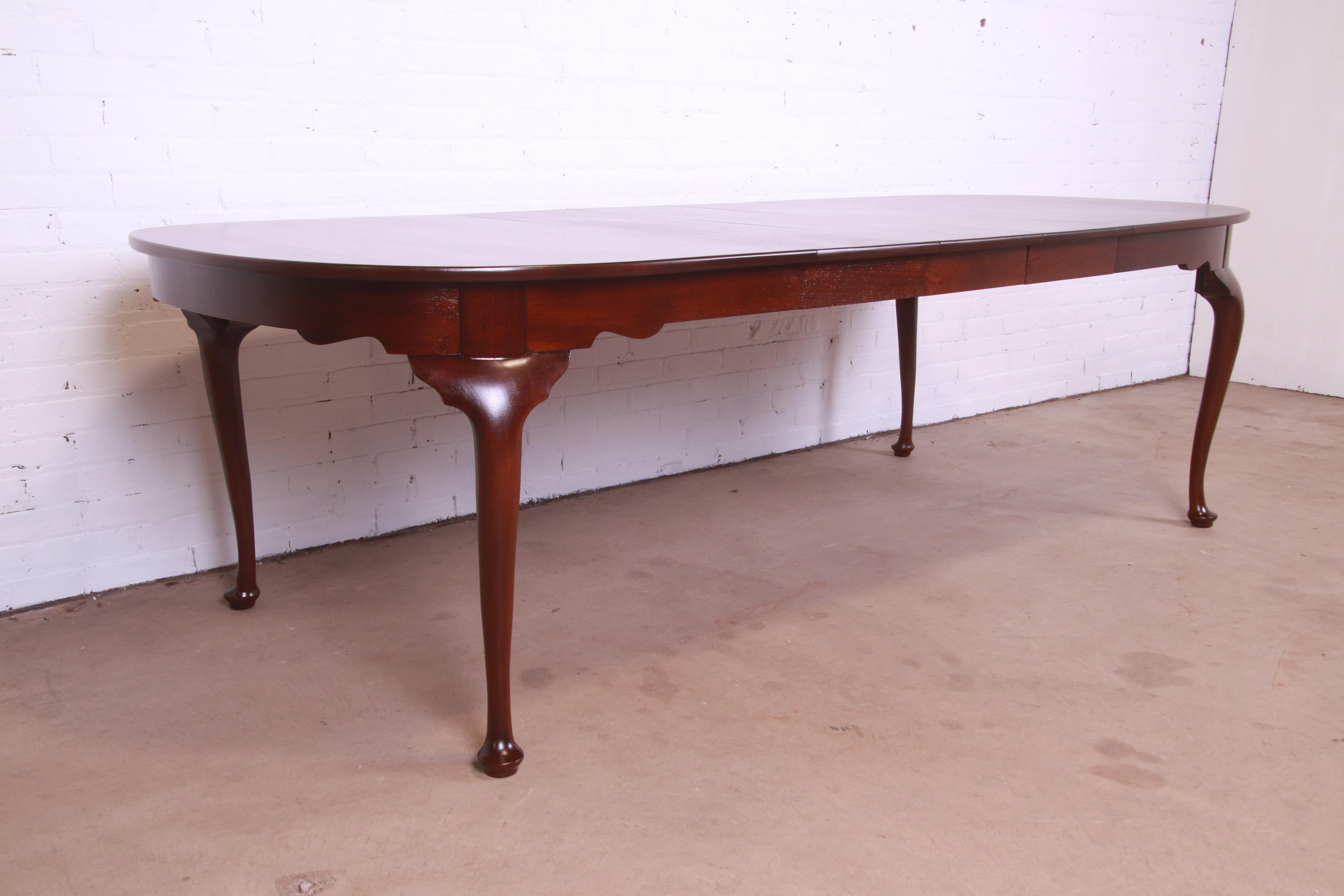 Henkel Harris Queen Anne Solid Mahogany Extension Dining Table, Newly Refinished 1