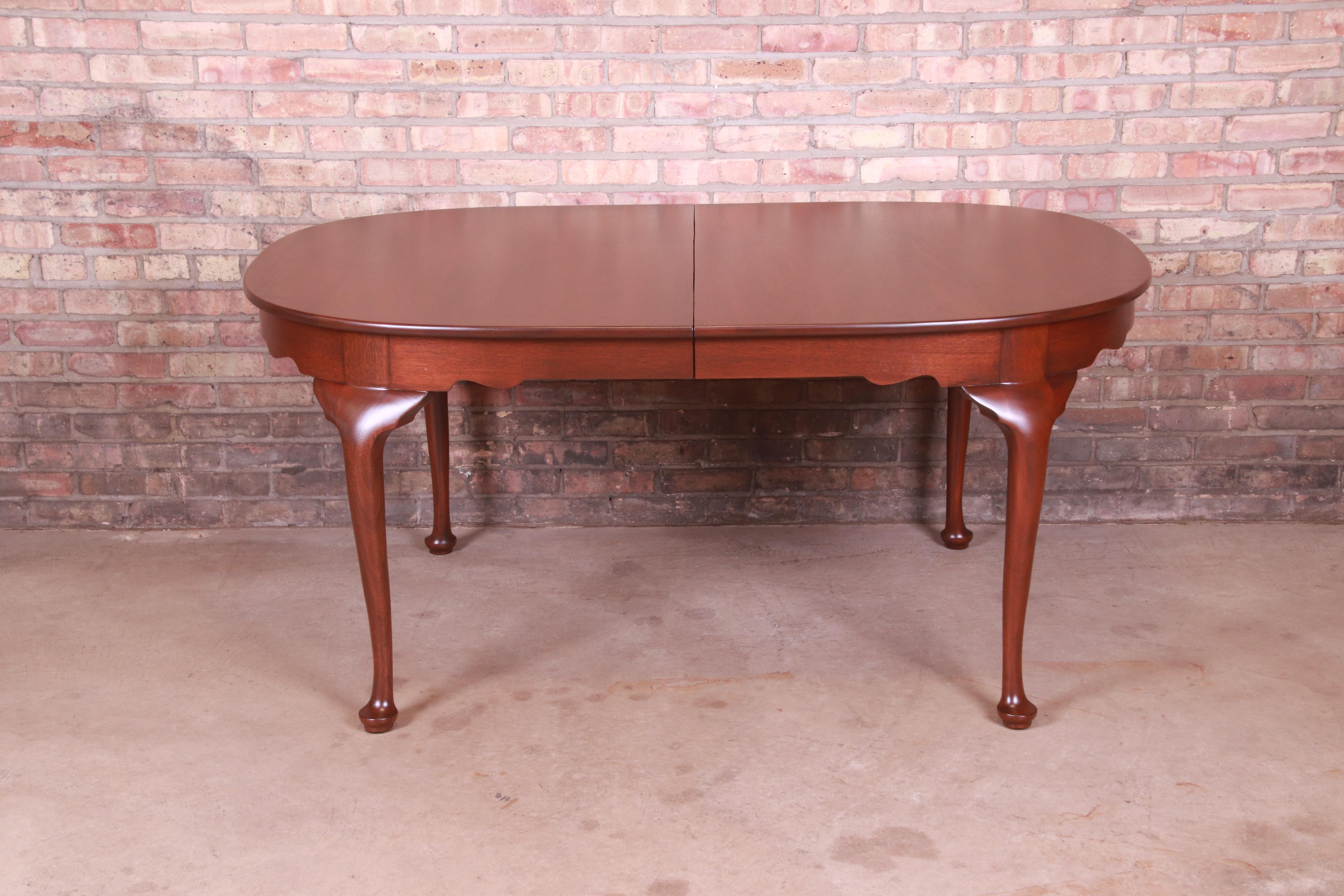 Late 20th Century Henkel Harris Queen Anne Solid Mahogany Extension Dining Table, Newly Refinished For Sale