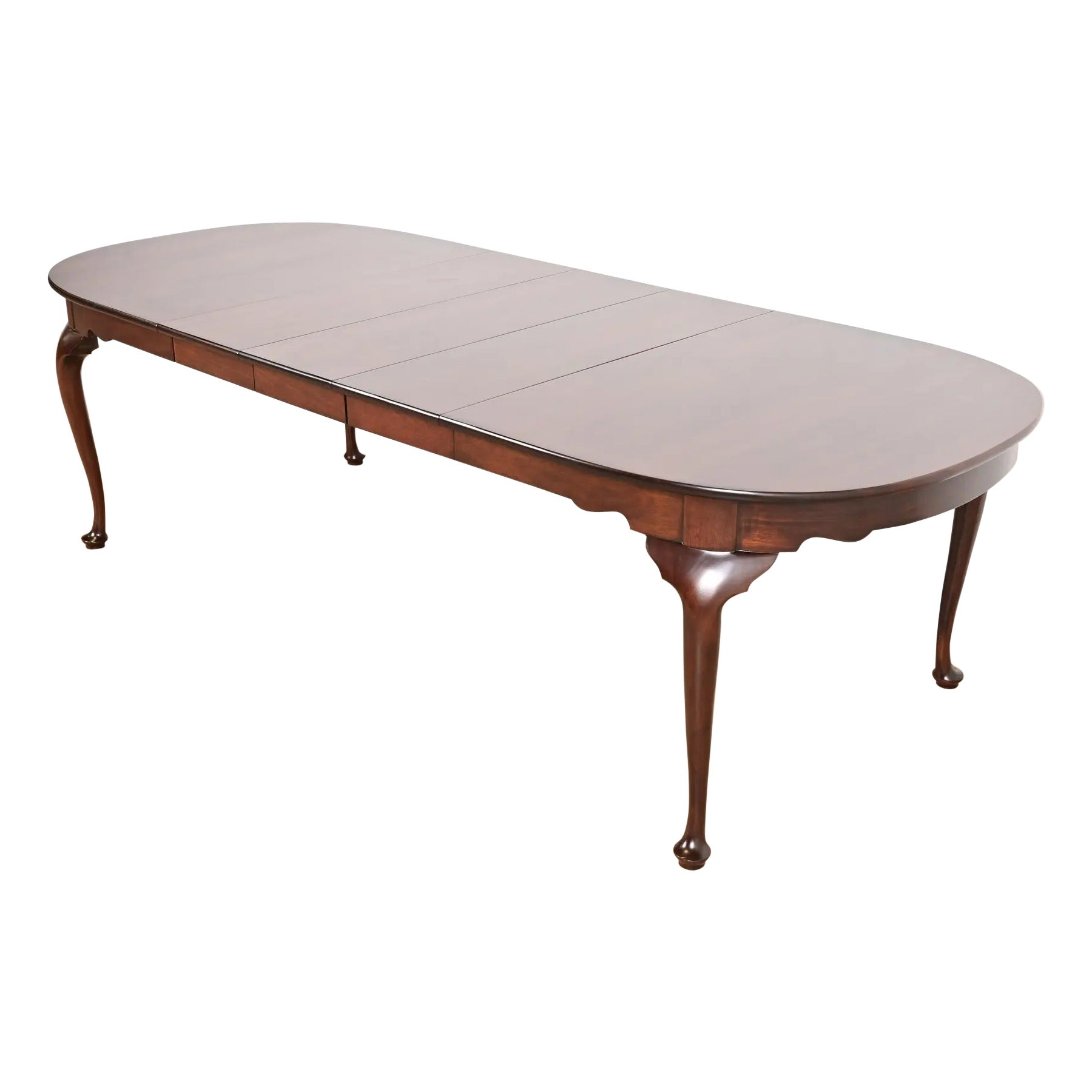 Henkel Harris Queen Anne table de salle à manger à rallonge en acajou massif, nouvellement revernie