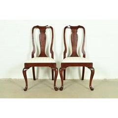 Henkel Harris Queen Anne Solid Mahogany Side Chairs or Dining Chairs, Pair