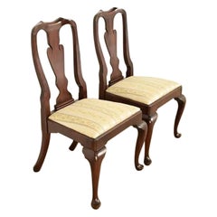 Henkel Harris Queen Anne Solid Mahogany Side Chairs or Dining Chairs, Pair