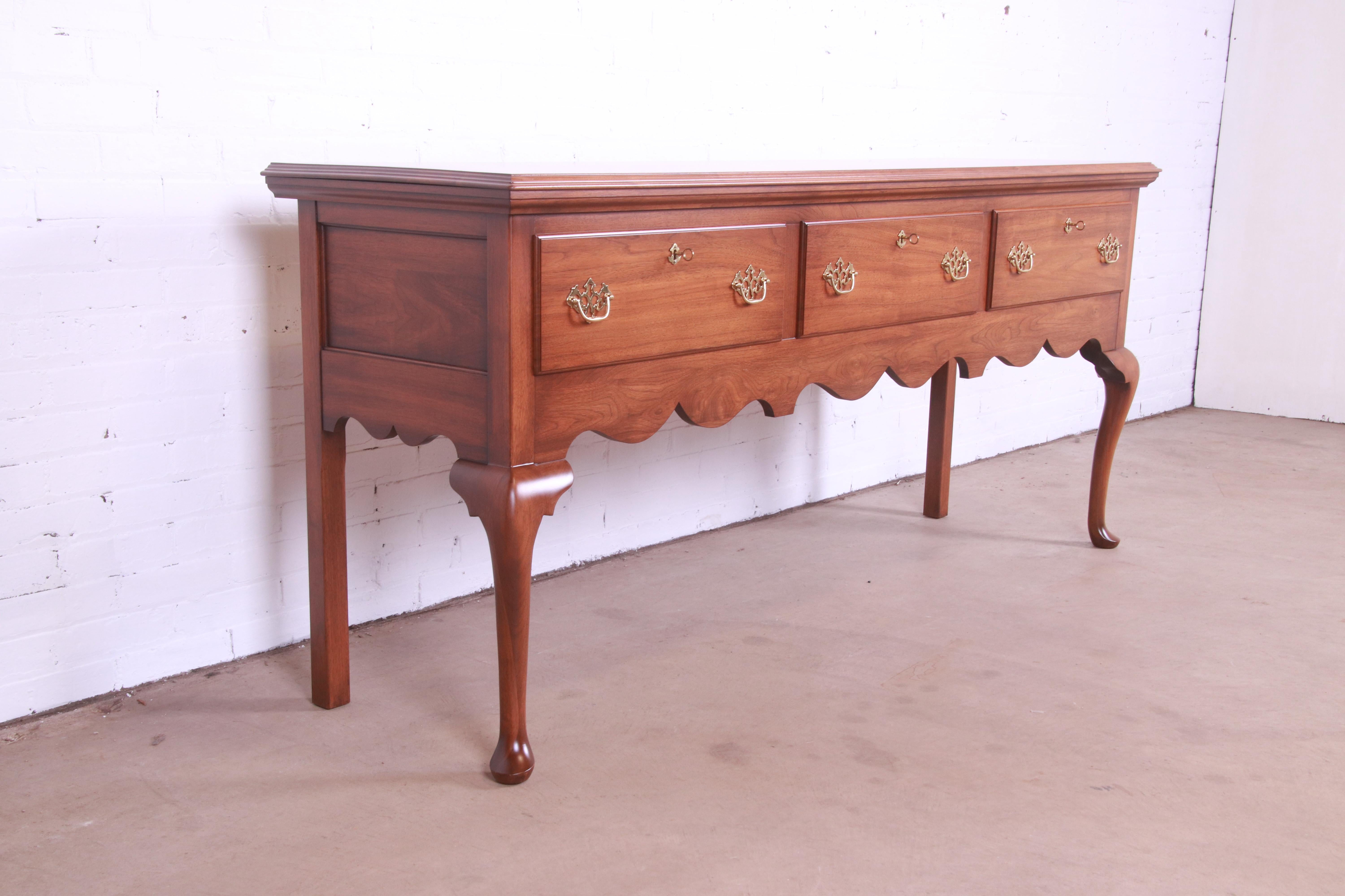 American Henkel Harris Queen Anne Solid Walnut Sideboard Credenza, Newly Refinished For Sale