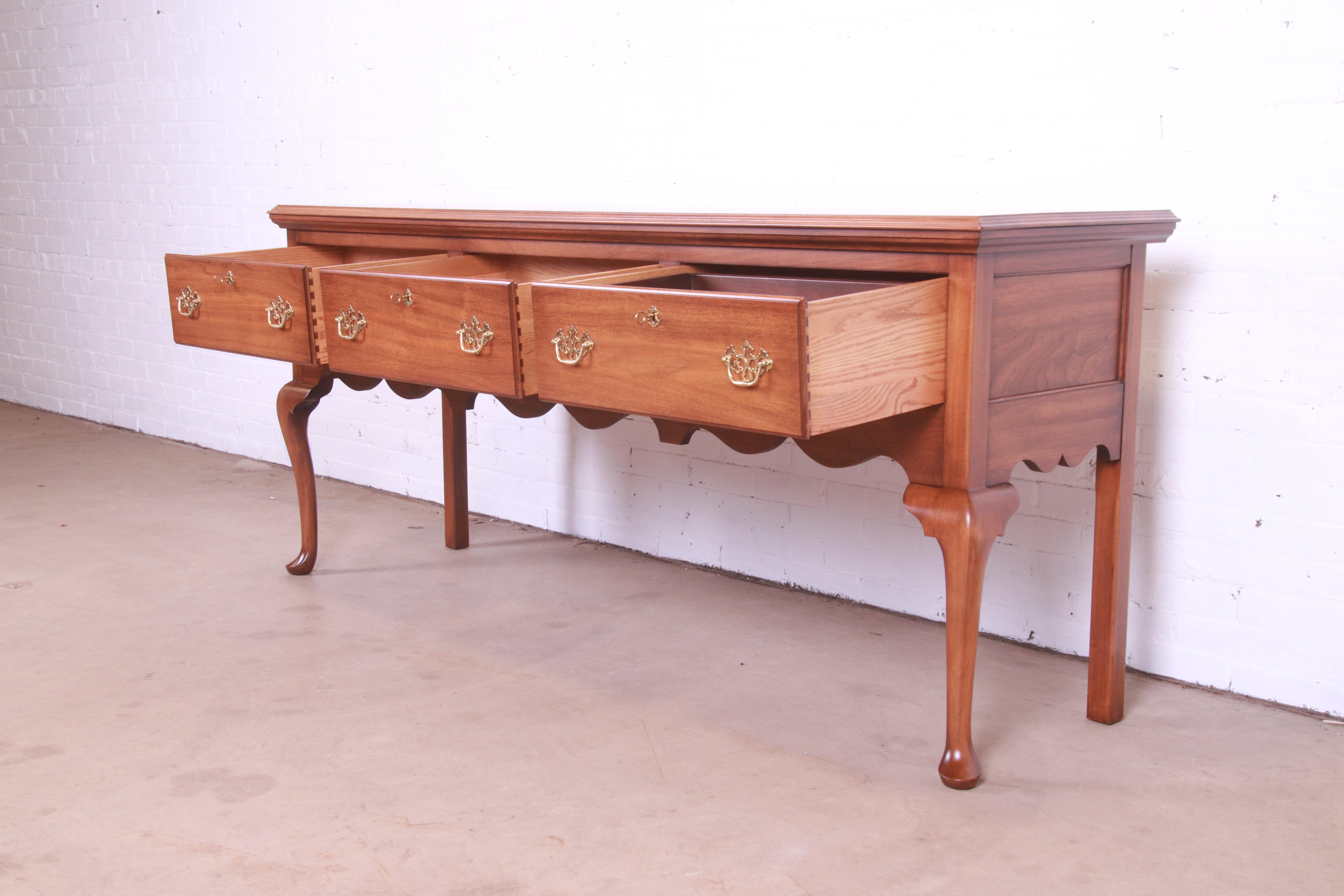 20th Century Henkel Harris Queen Anne Solid Walnut Sideboard Credenza, Newly Refinished For Sale