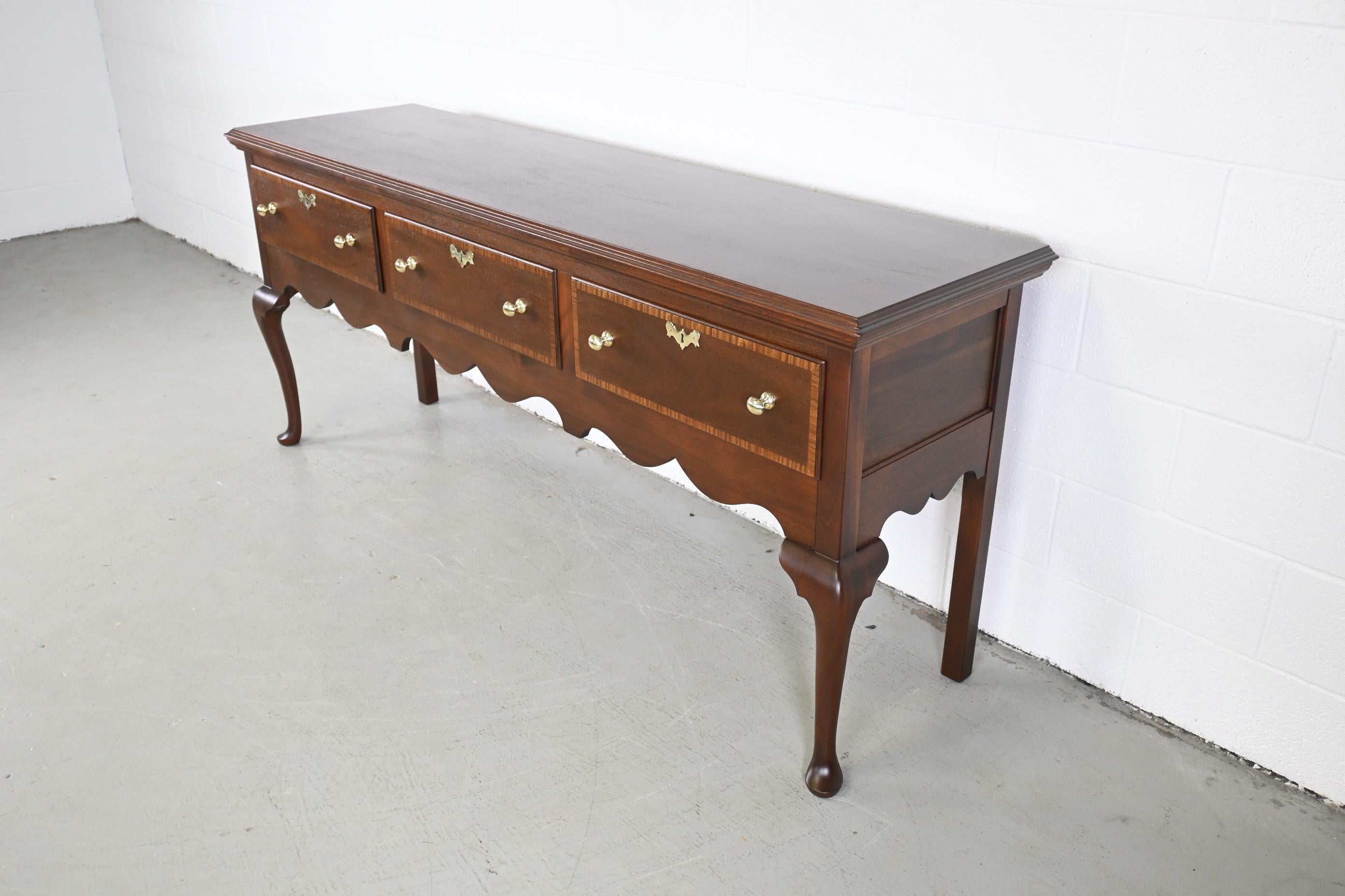 Lacquered Henkel Harris Queen Anne Mahogany Banded Sideboard Credenza, Newly Refinished For Sale