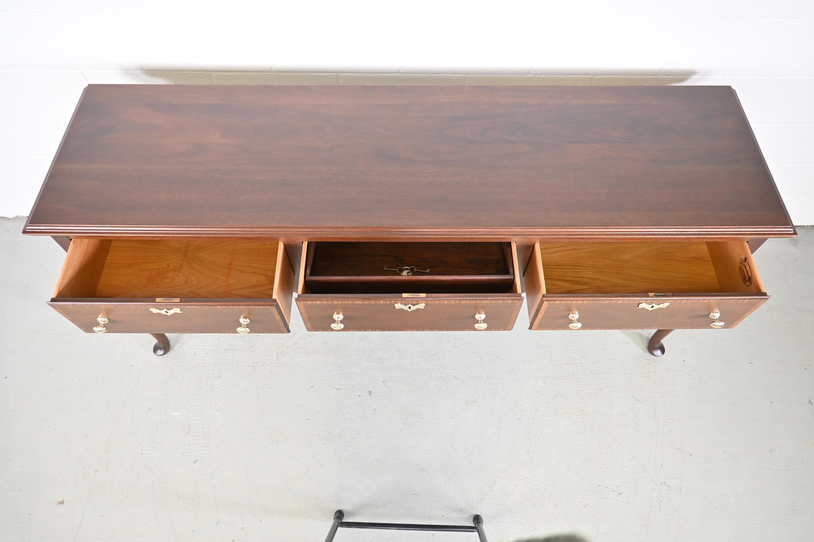 Late 20th Century Henkel Harris Queen Anne Mahogany Banded Sideboard Credenza, Newly Refinished For Sale