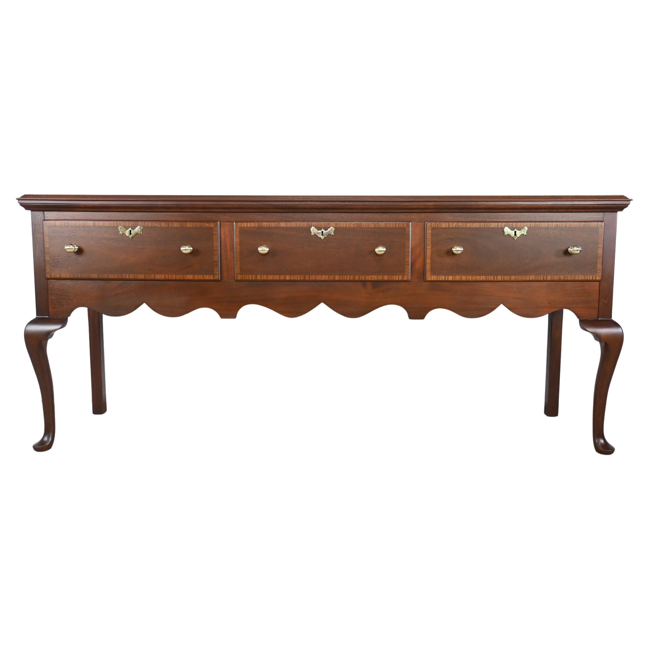 Henkel Harris Queen Anne Mahogany Banded Sideboard Credenza, Newly Refinished For Sale