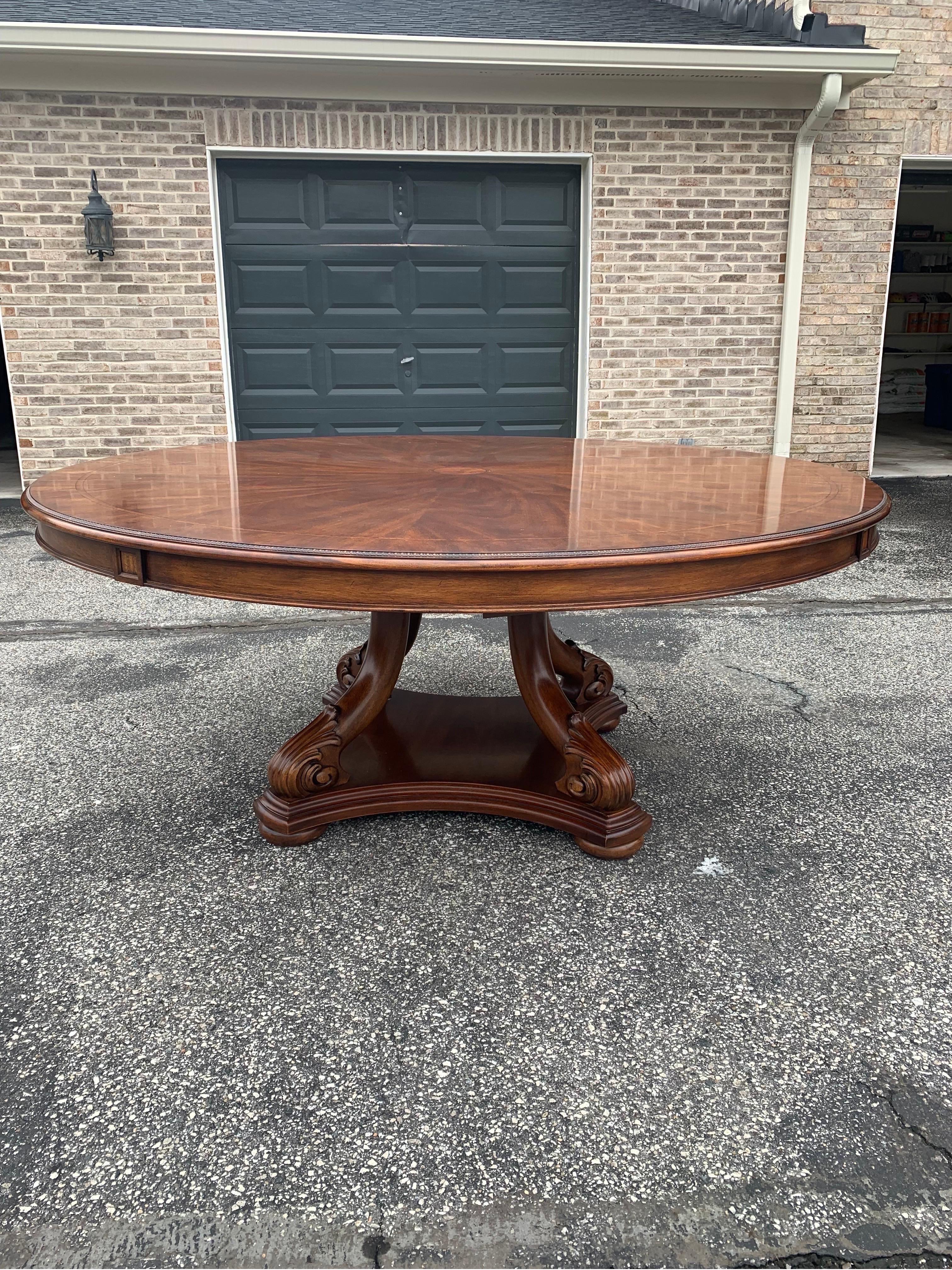 Henkel Harris 74” round inlaid dining table- I was told this table was never used- it is in perfect, mint condition. Table still has price tag of $22,072.34. 


Henkel Harris style 22750

Finish 37- heirloom mahogany.
