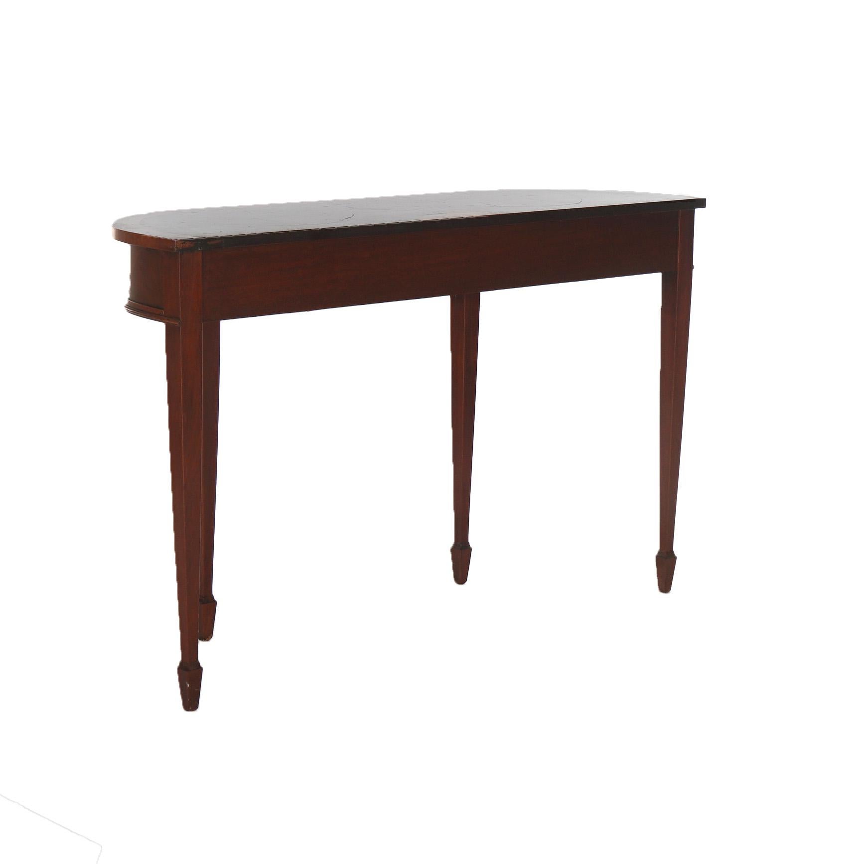 Henkel Harris School Mahogany & Satinwood Single-Drawer Demilune Console Table 4