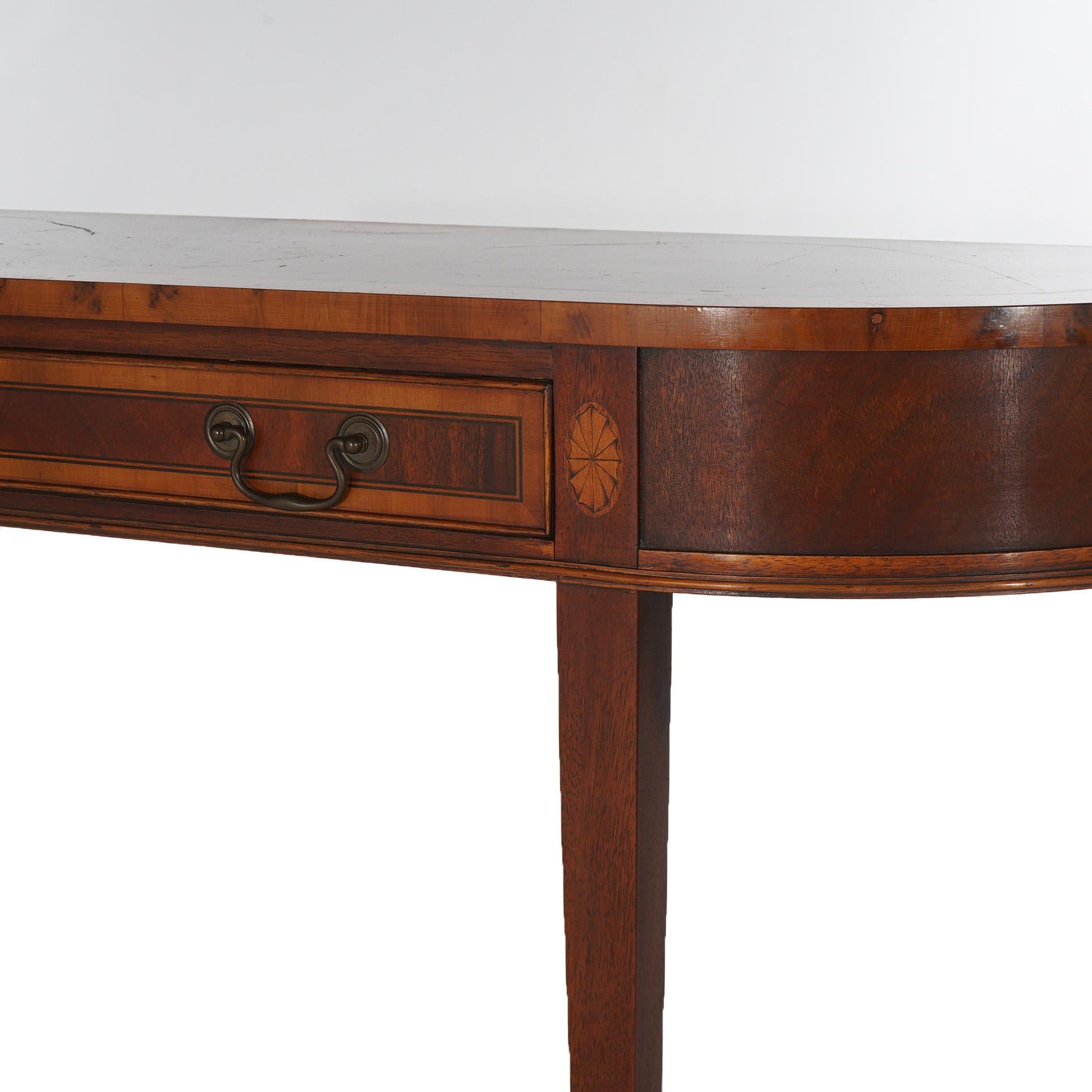 Inlay Henkel Harris School Mahogany & Satinwood Single-Drawer Demilune Console Table