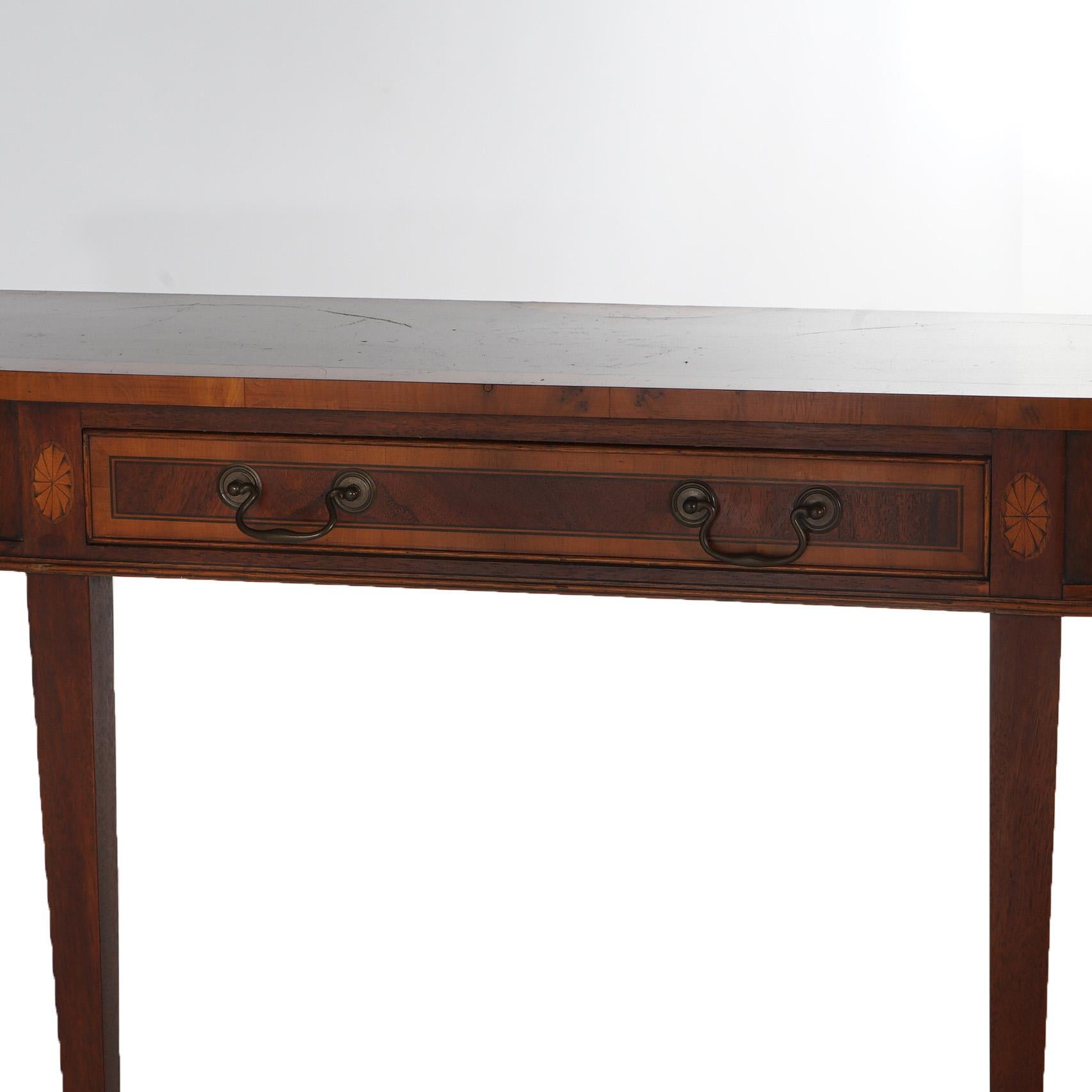 Henkel Harris School Mahogany & Satinwood Single-Drawer Demilune Console Table In Good Condition In Big Flats, NY