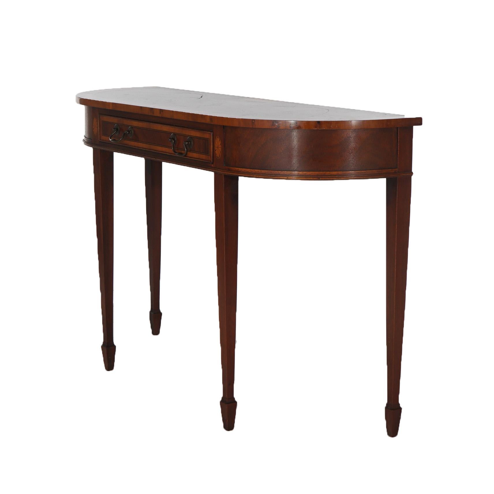 Henkel Harris School Mahogany & Satinwood Single-Drawer Demilune Console Table 2