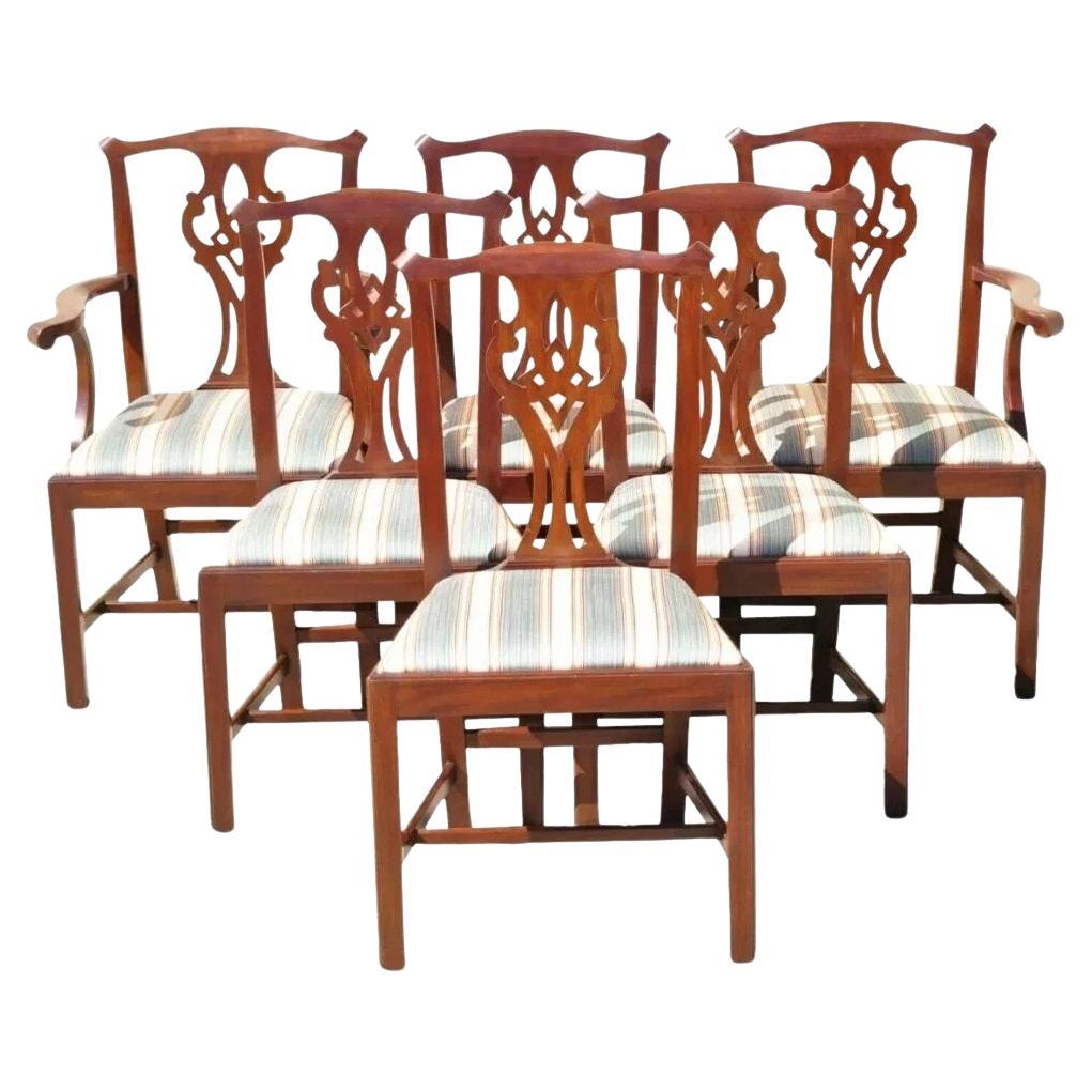 Henkel Harris Solid Mahogany Georgian Chippendale Style Dining Chairs - Set of 6