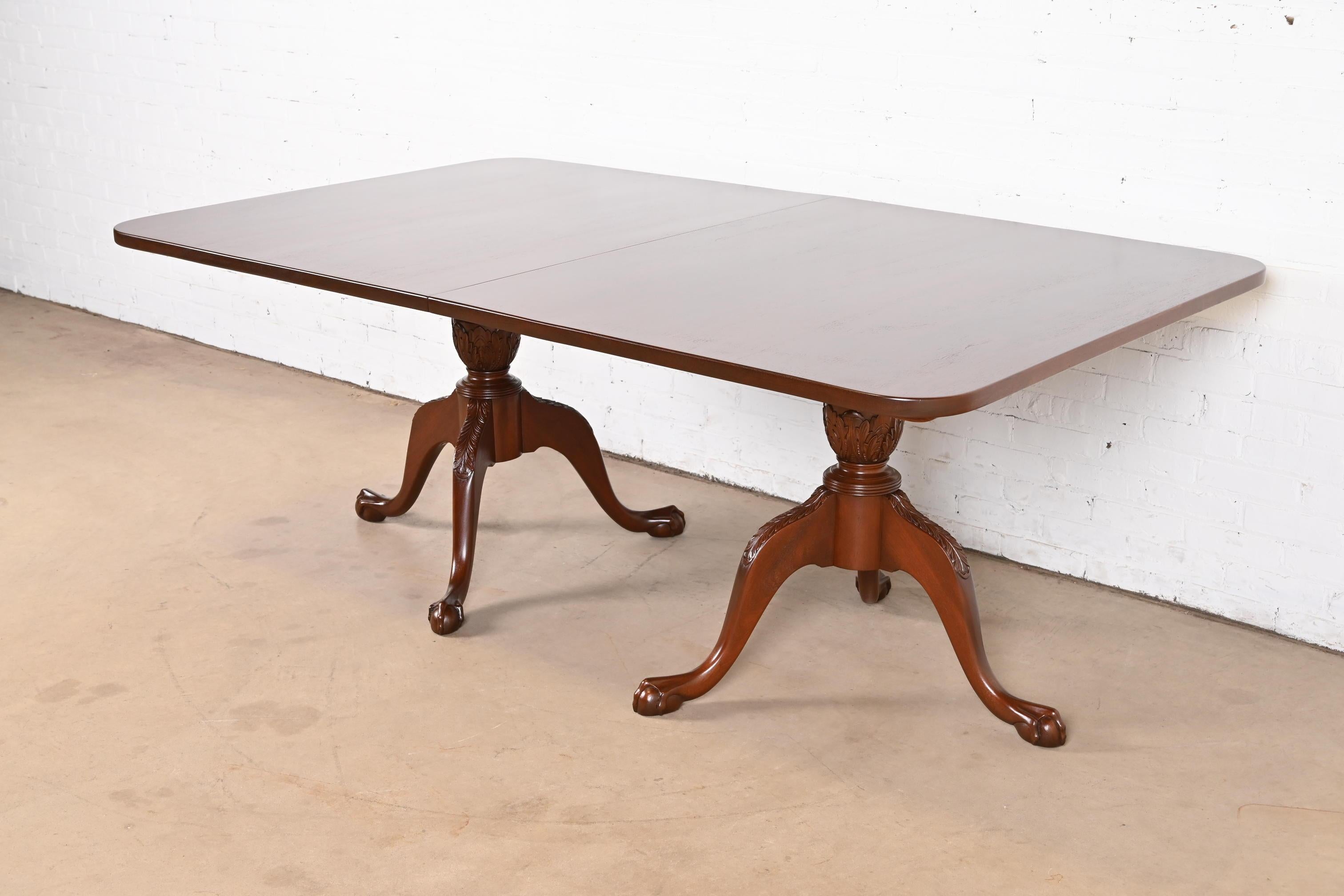 Henkel Harris Style Chippendale Mahogany Double Pedestal Dining Table, Restored For Sale 6
