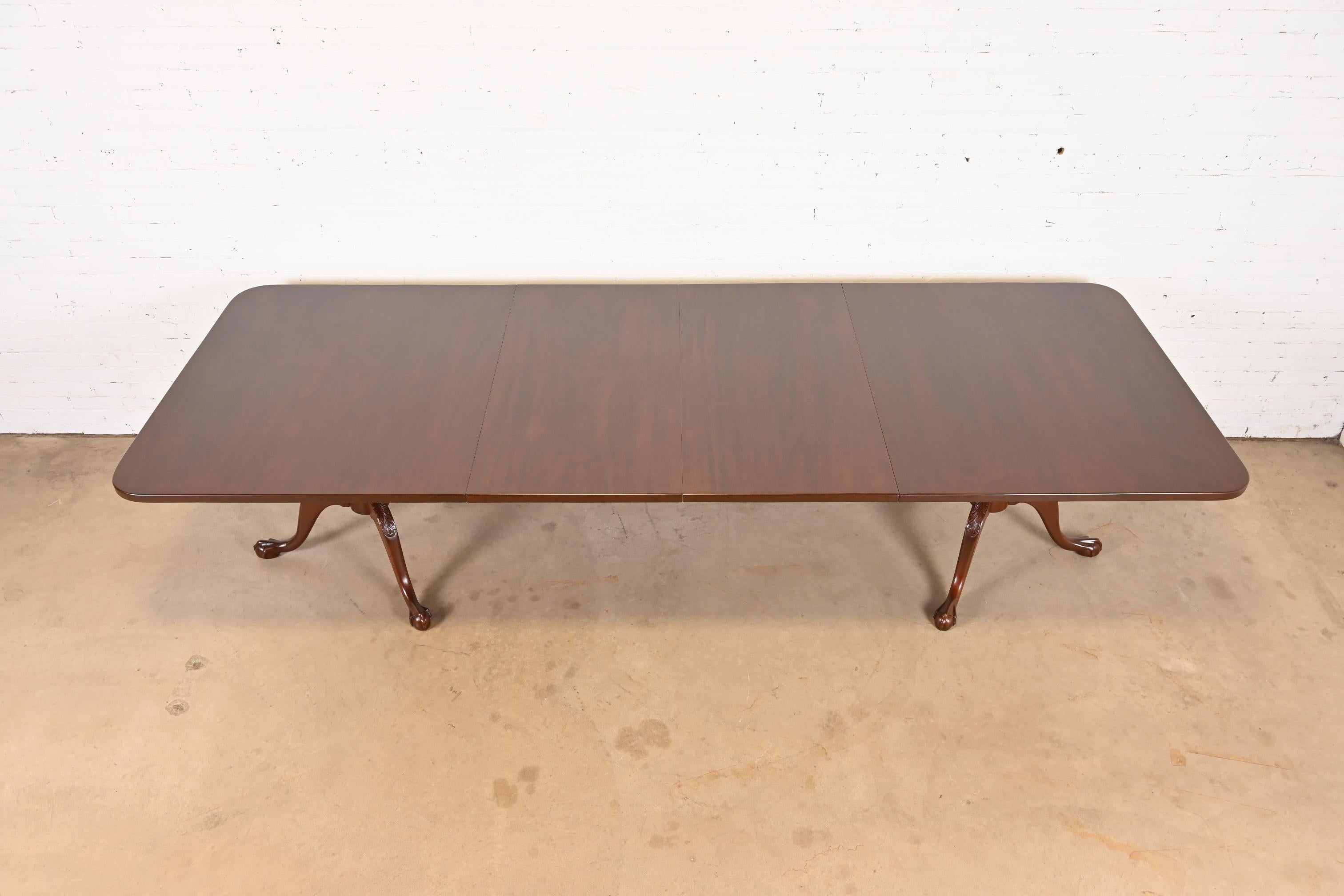 Henkel Harris Style Chippendale Mahogany Double Pedestal Dining Table, Restored For Sale 3