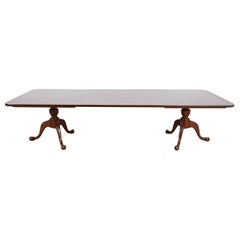 Henkel Harris Style Chippendale Mahogany Double Pedestal Dining Table, Restored