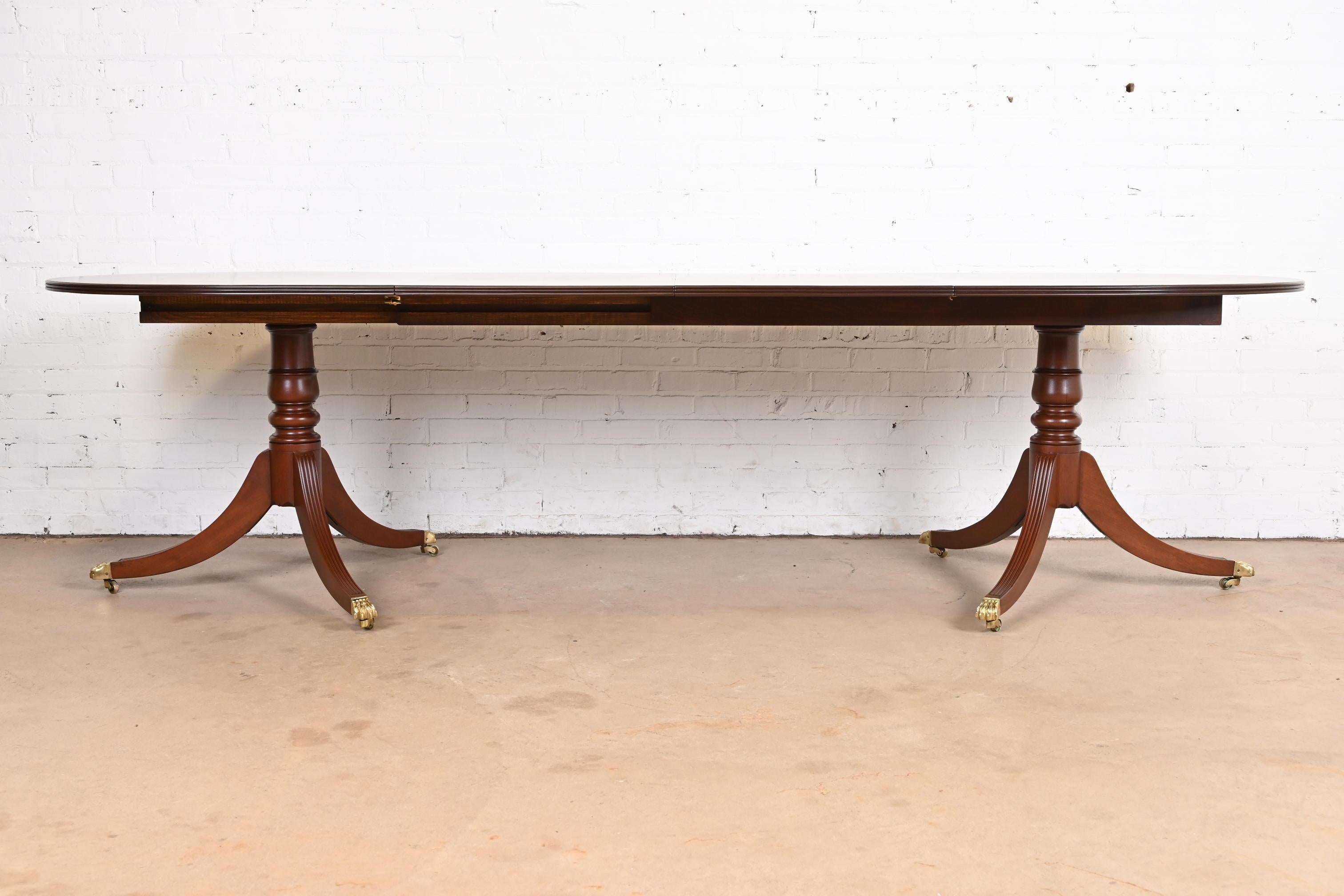 American Henkel Harris Style Georgian Mahogany Double Pedestal Dining Table, Refinished
