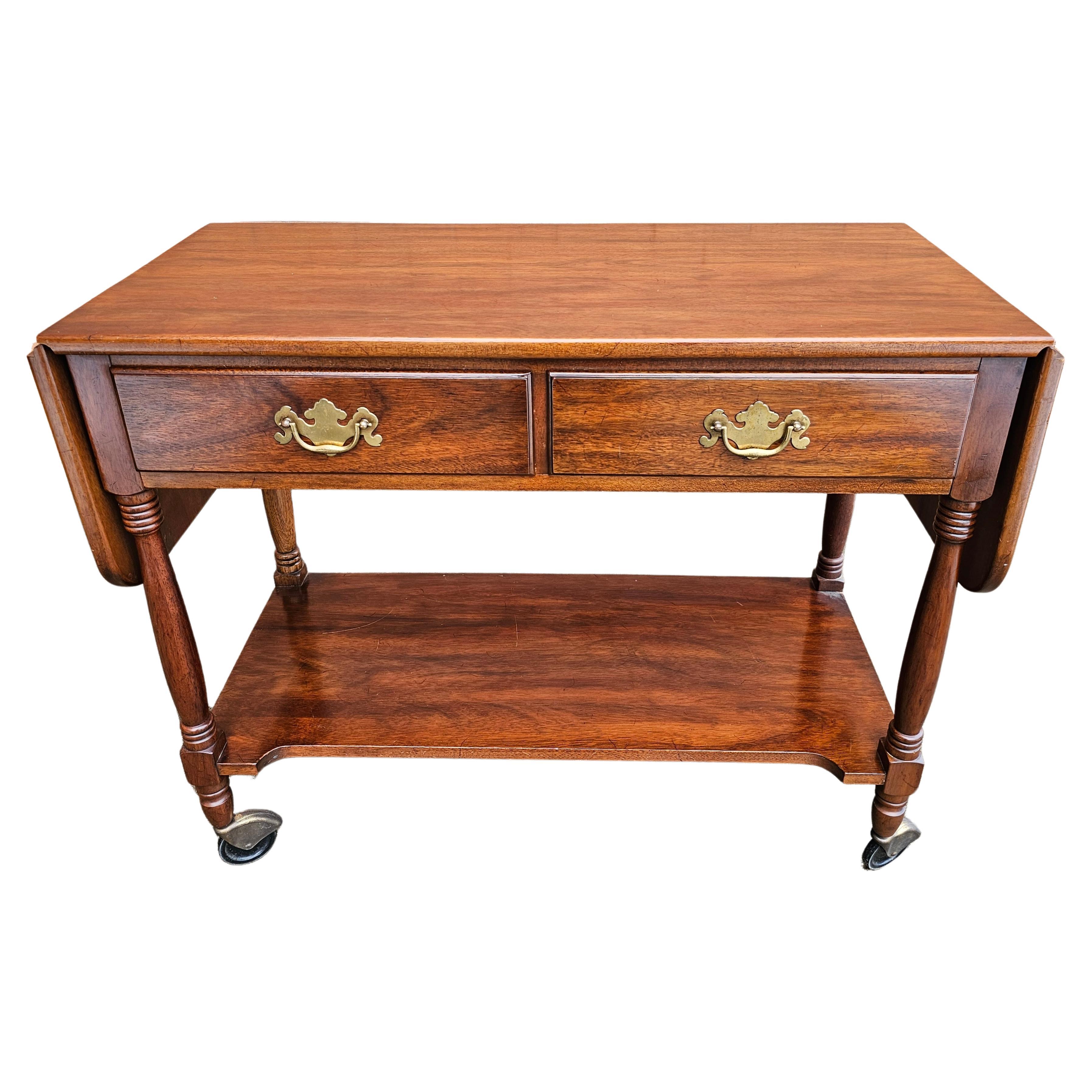 Henkel Harris Virginia Galleries Mahogany Two-Tier Drop-Leaf Rolling Server For Sale