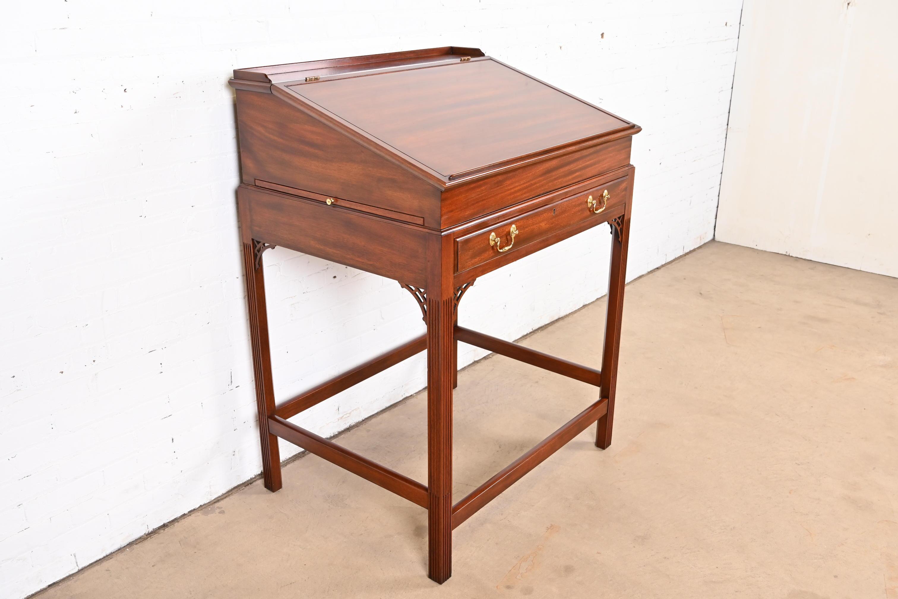 American Henkel Moore Chippendale Carved Mahogany Slant Front Architect's Desk For Sale