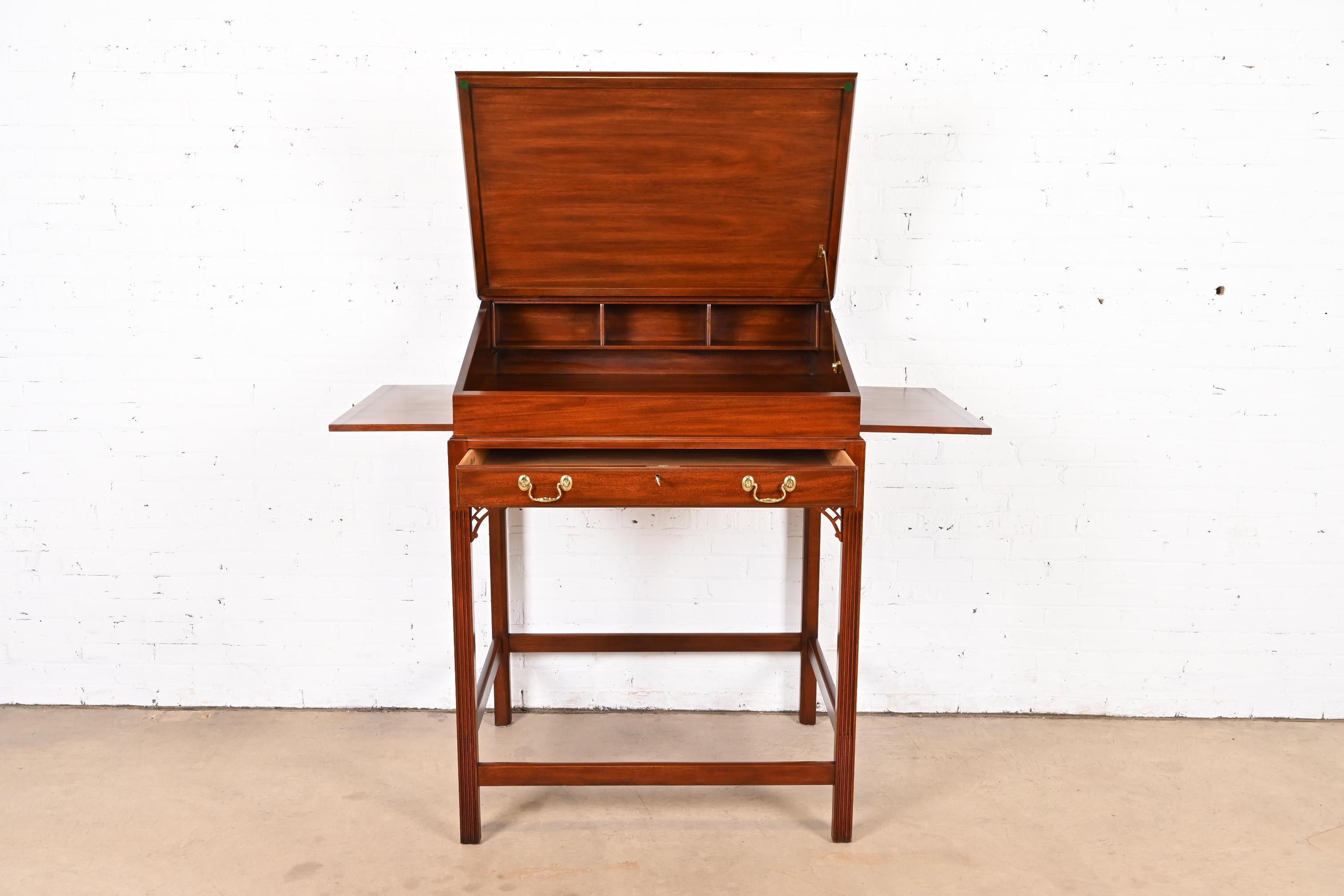 Henkel Moore Chippendale Carved Mahogany Slant Front Architect's Desk In Good Condition For Sale In South Bend, IN