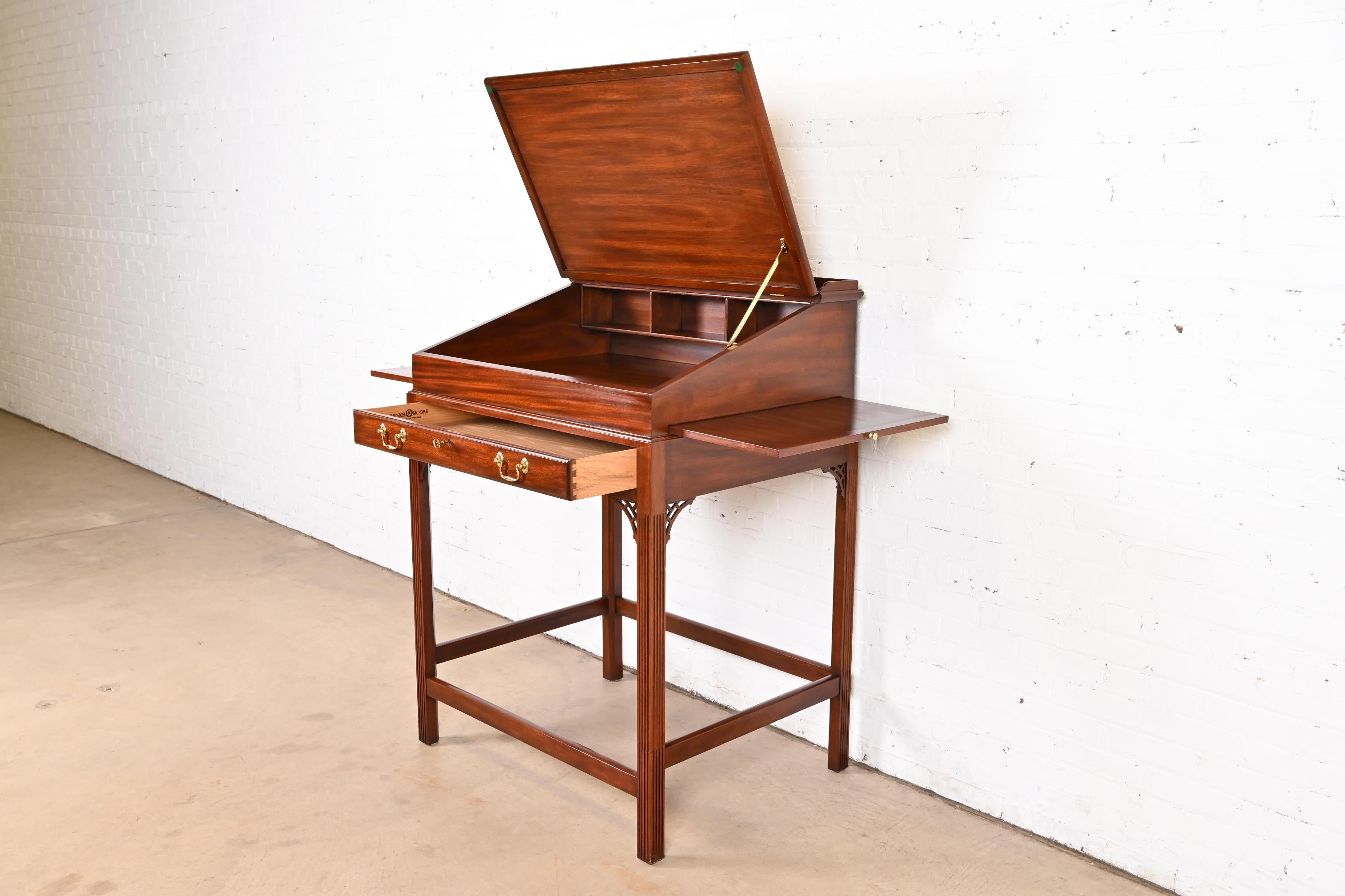 20th Century Henkel Moore Chippendale Carved Mahogany Slant Front Architect's Desk For Sale