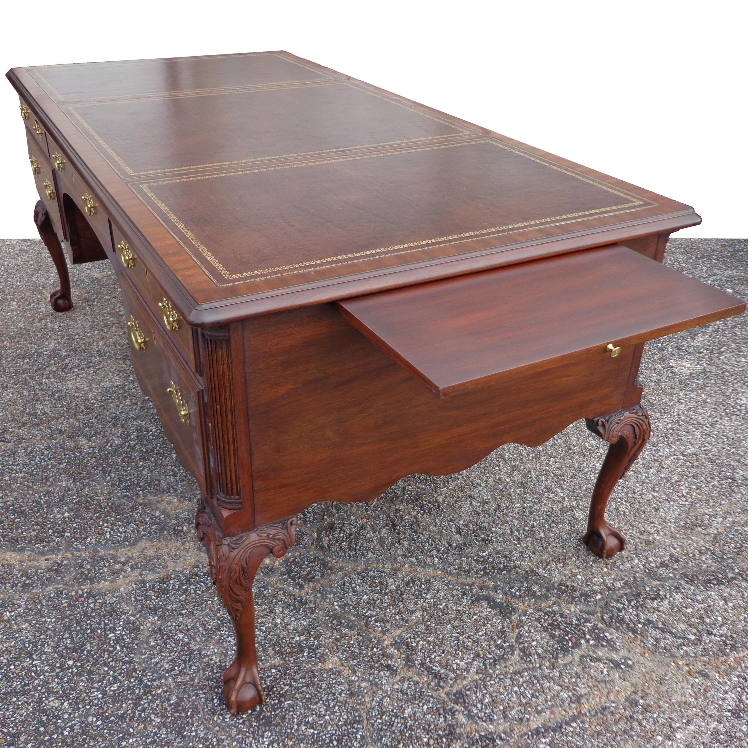 North American Henkel Moore Chippendale Mahogany Leather Top Ball and Claw Executive Desk For Sale