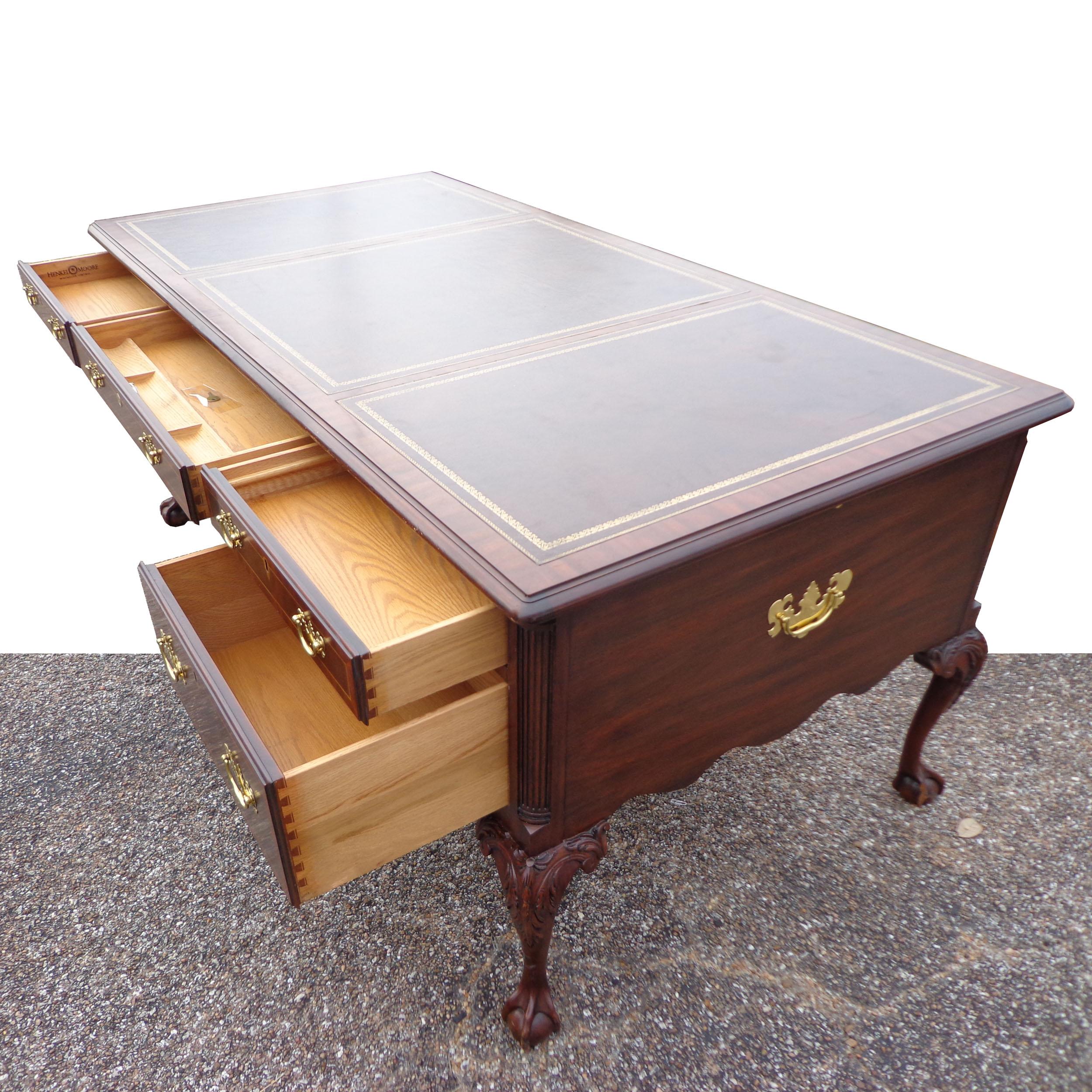 Late 20th Century Henkel Moore Chippendale Mahogany Leather Top Ball and Claw Executive Desk For Sale