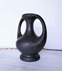 Henker & Co. Art Nouveau Double-Handled Lavanite 'Anthracite' Sculpted Vase