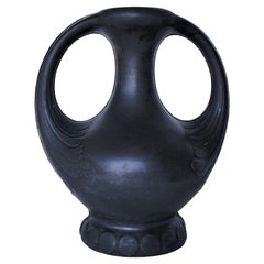 Henker & Co. Art Nouveau Double-Handled Lavanite 'Anthracite' Sculpted Vase
