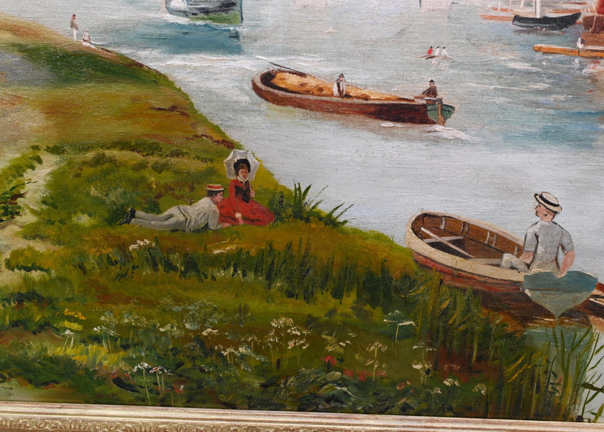 Henley on Thames Antique Oil Painting Riverscape 1870 Signed Harold Gregson For Sale 8
