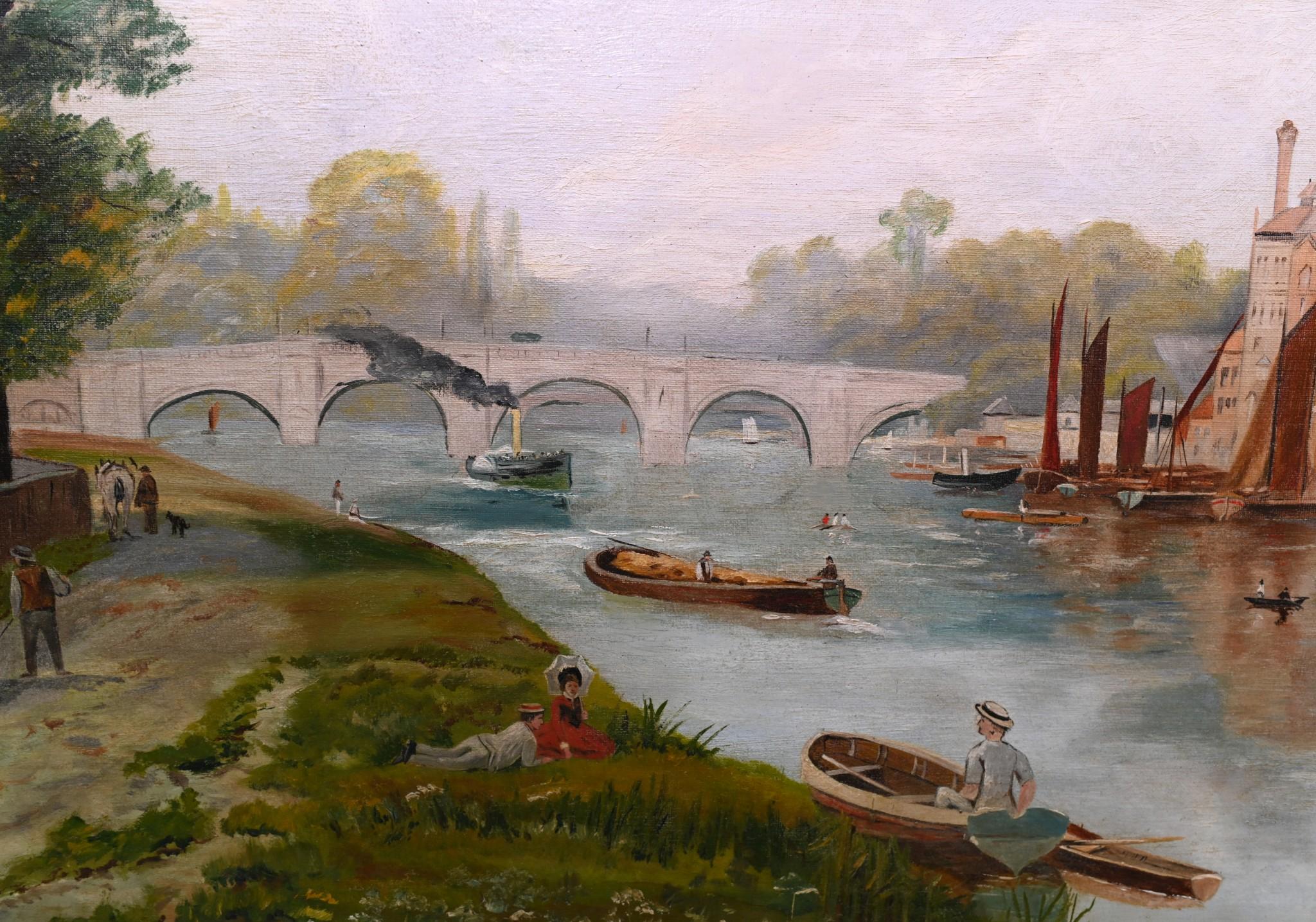 Henley on Thames Antique Oil Painting Riverscape 1870 Signed Harold Gregson For Sale 9