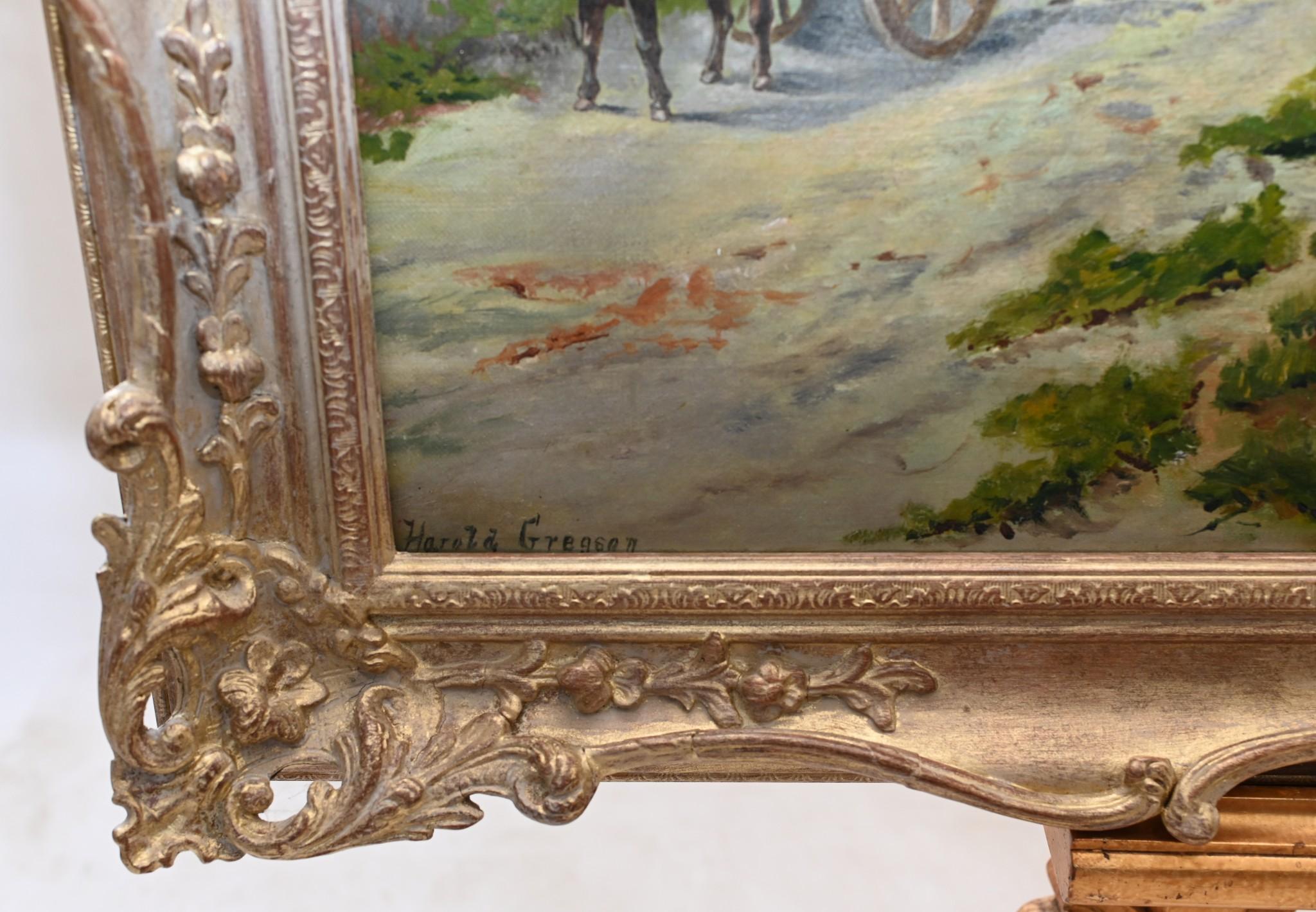 Henley on Thames Antique Oil Painting Riverscape 1870 Signed Harold Gregson For Sale 11