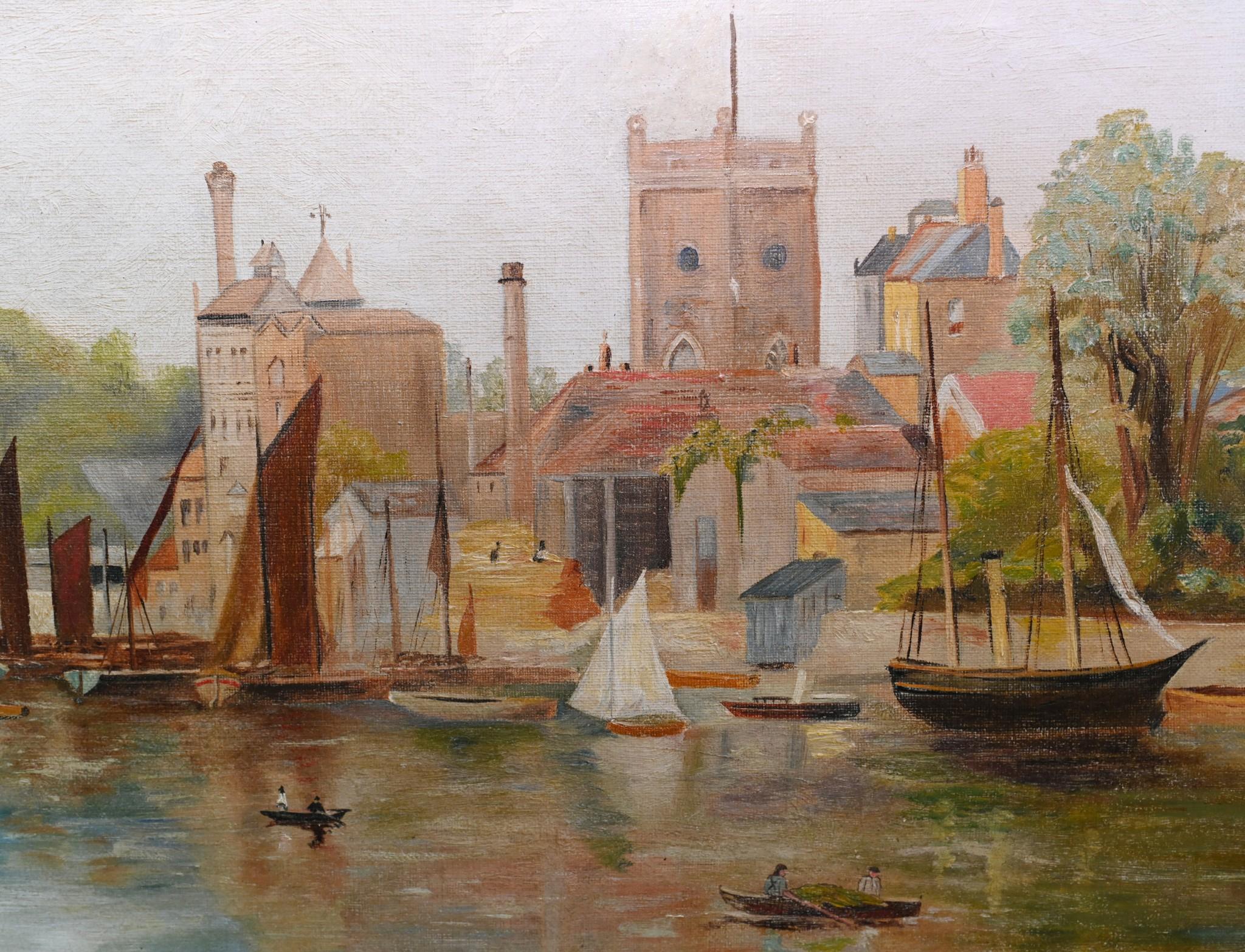 Henley on Thames Antique Oil Painting Riverscape 1870 Signed Harold Gregson For Sale 5