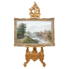 Henley on Thames Antique Oil Painting Riverscape 1870 Signed Harold Gregson