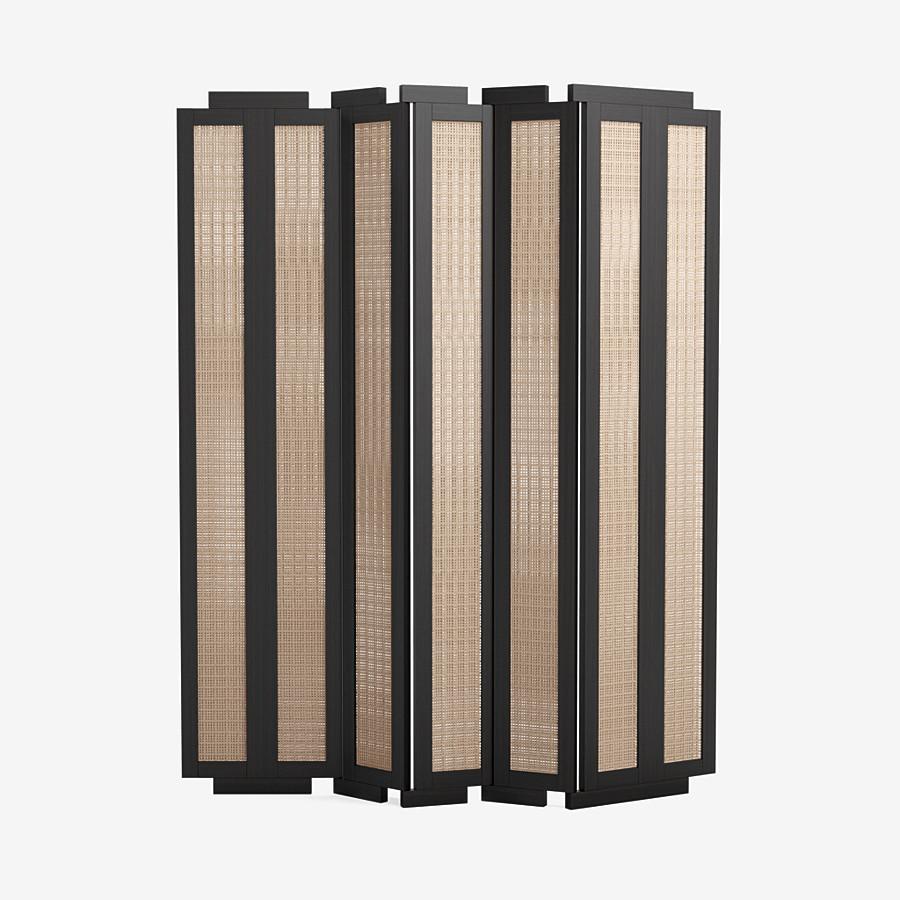 Dutch Henley Street Paravant by Yabu Pushelberg in Black Oak and Woven Natural Cane For Sale