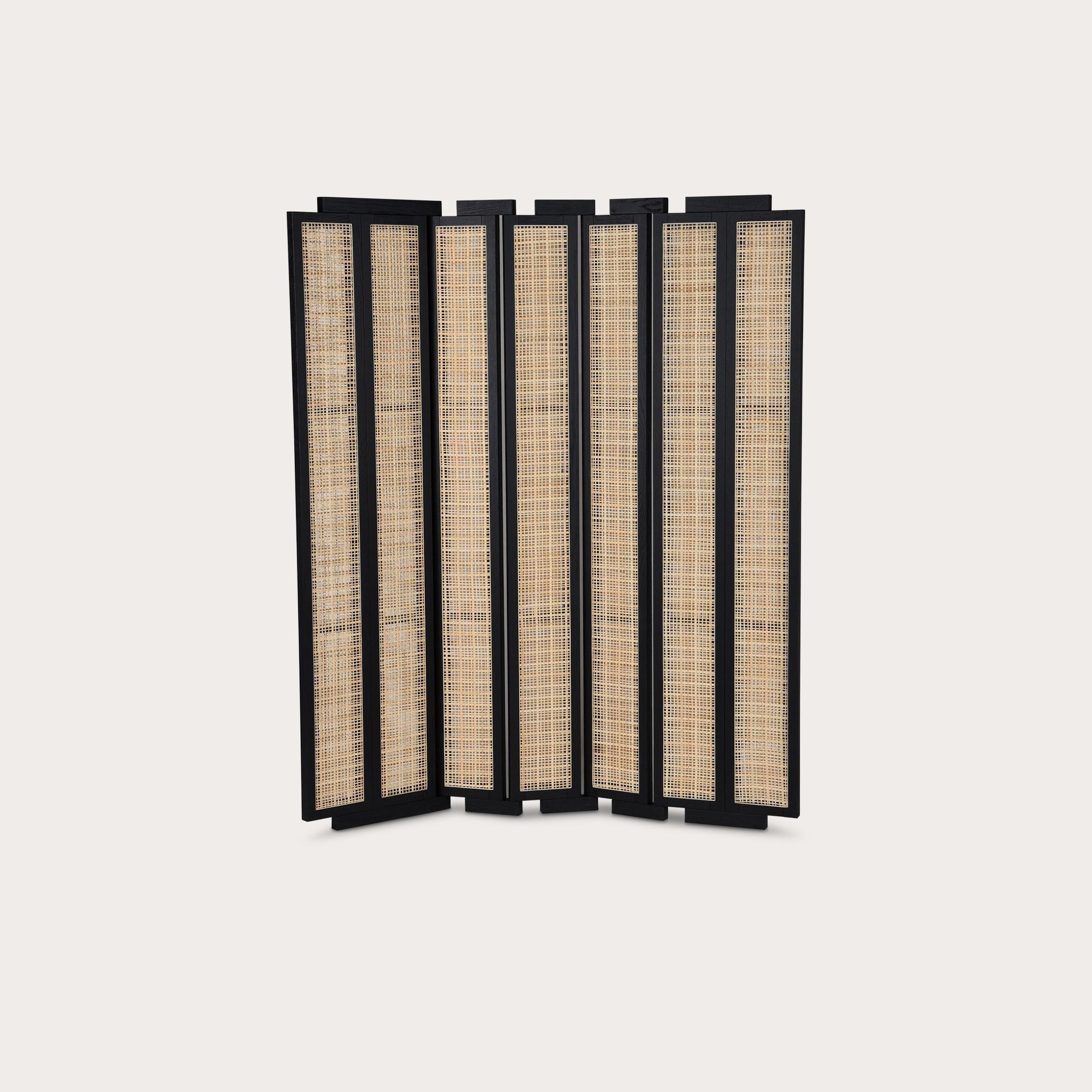 Brushed Henley Street Paravant by Yabu Pushelberg in Solid Oak Frame with Natural Cane For Sale