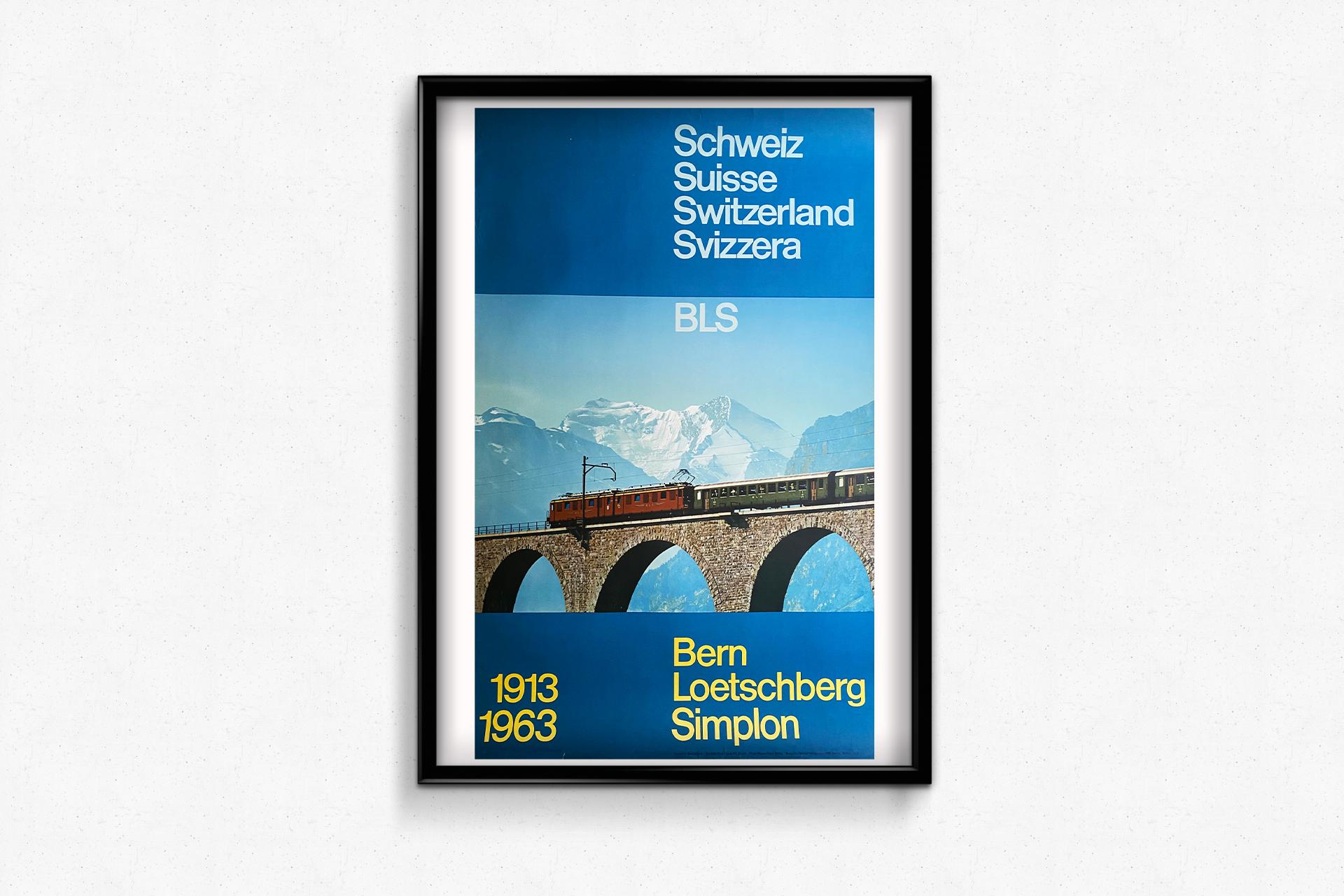 Original poster for the 50th anniversary of BLS, the Bern-Lötschberg-Simplon For Sale 1