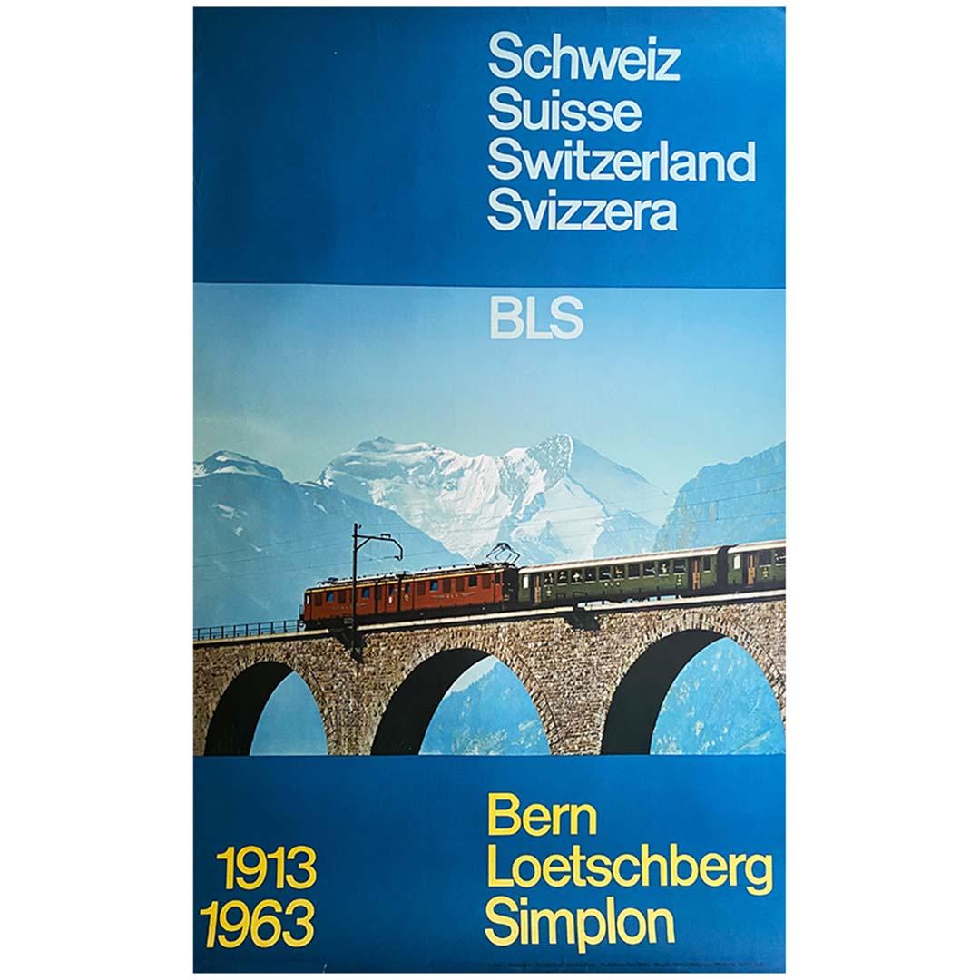 Original poster for the 50th anniversary of BLS, the Bern-Lötschberg-Simplon - Print by Henn Meyer