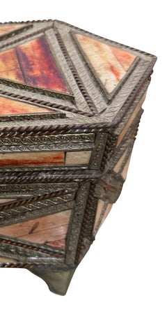 Henna Dyed Bone And Silver Decorative Box, Morocco, 19th Century